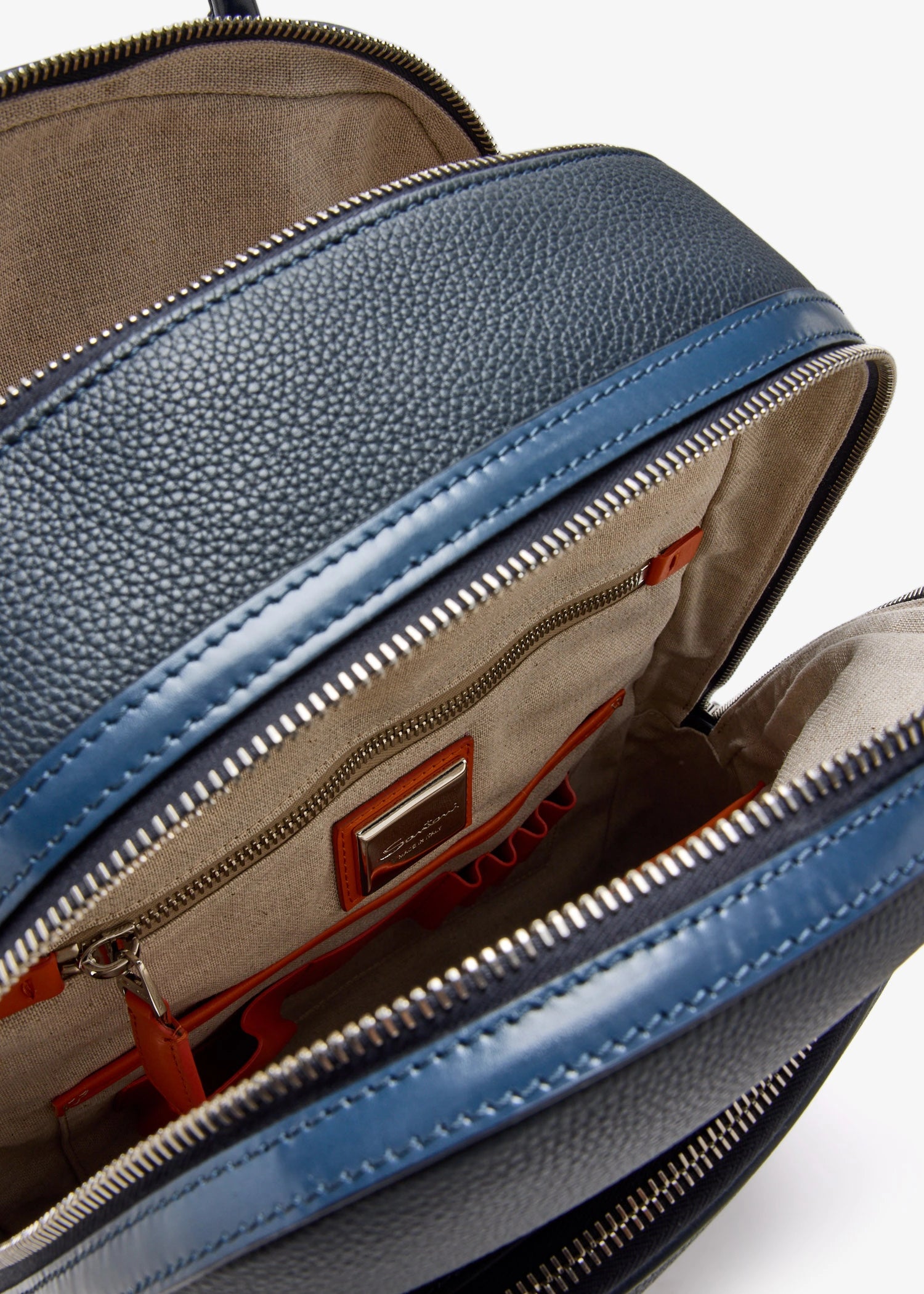 Blue tumbled leather backpack