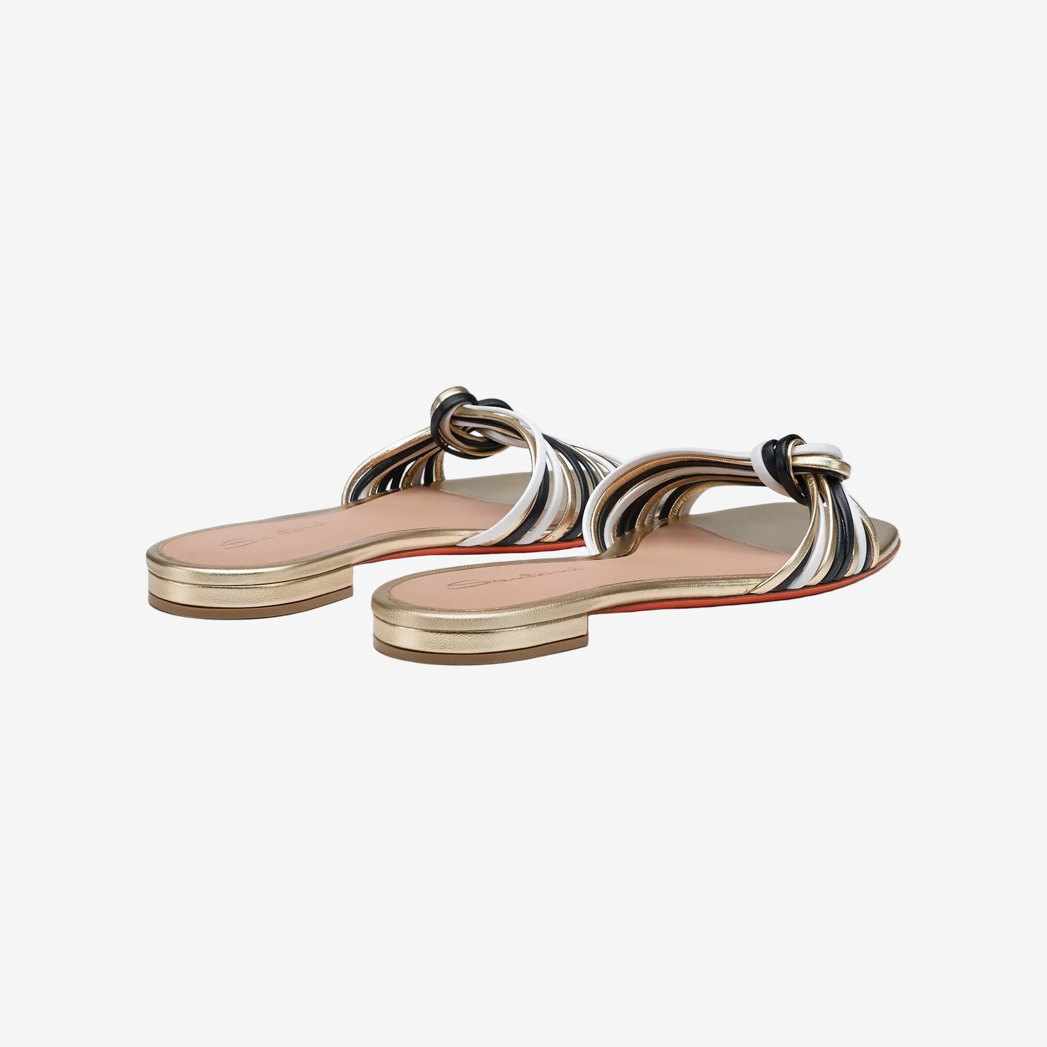 Gold, Black & White Leather sandals