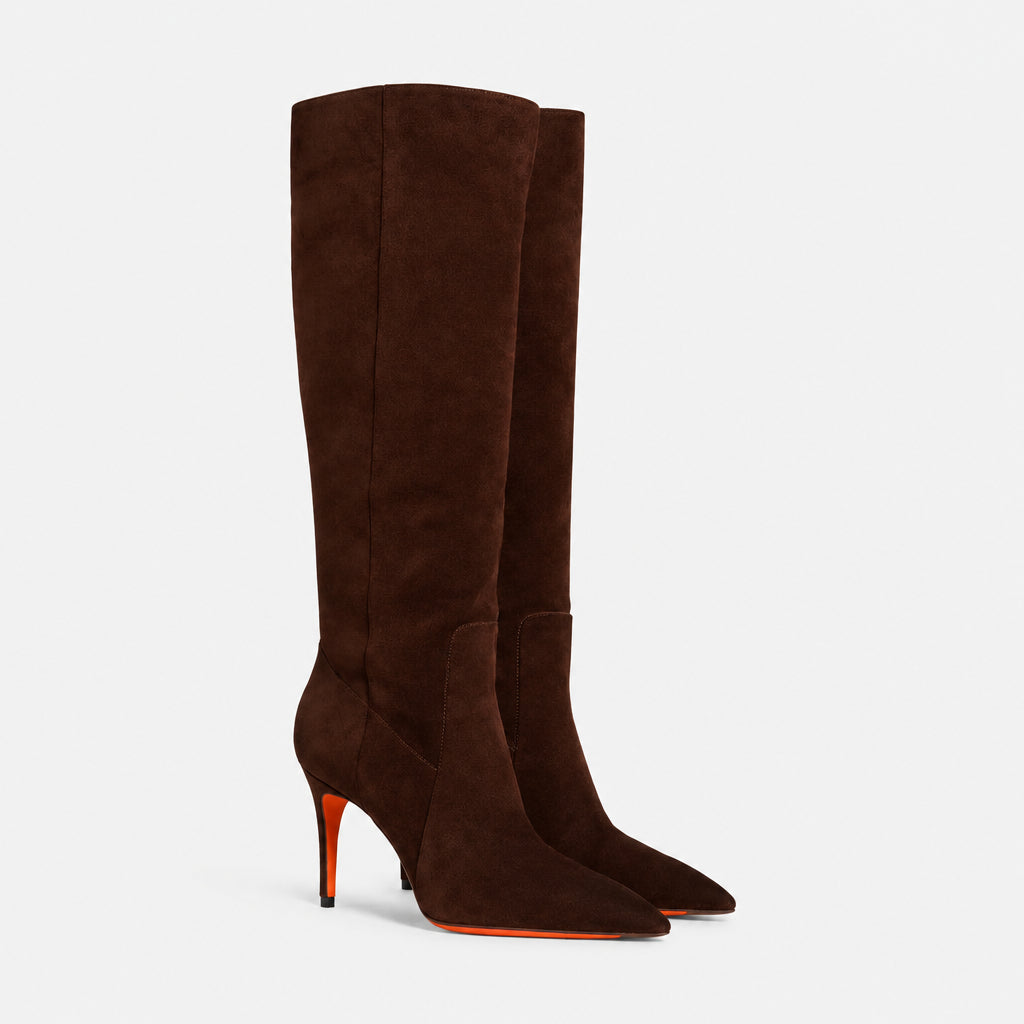 Dark Brown Suede high heel boots