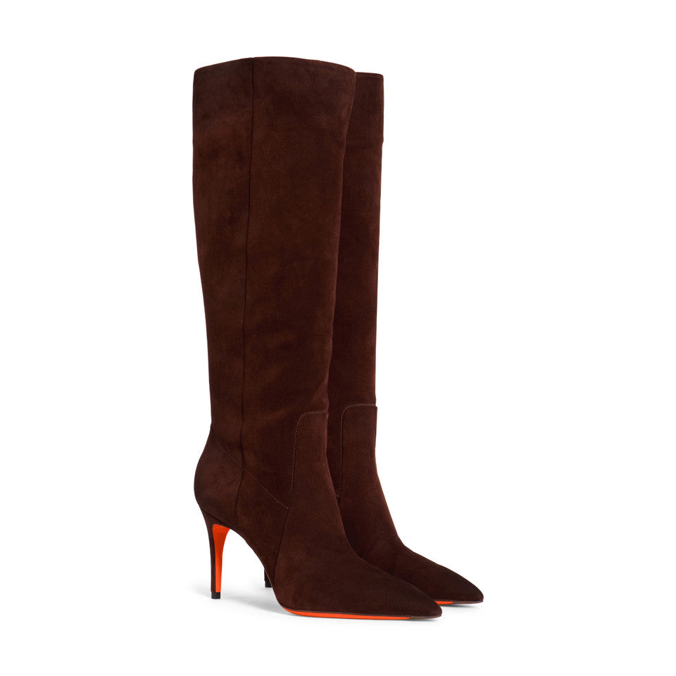 Dark Brown Suede high heel boots