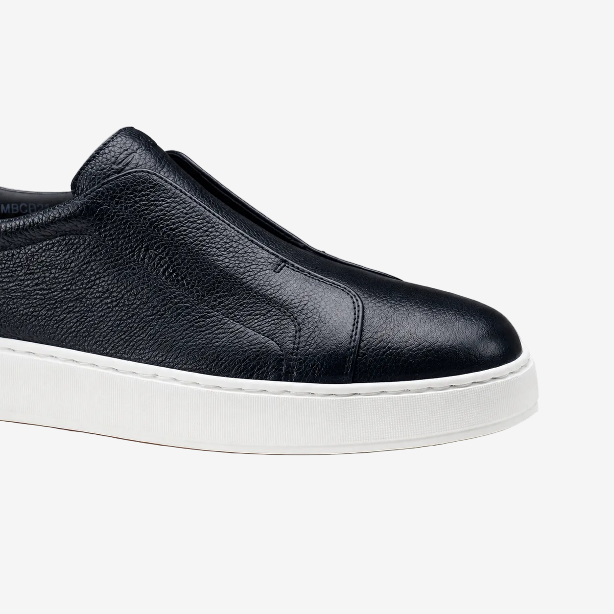 Dark Blue Grained Leather Slip-on Sneakers