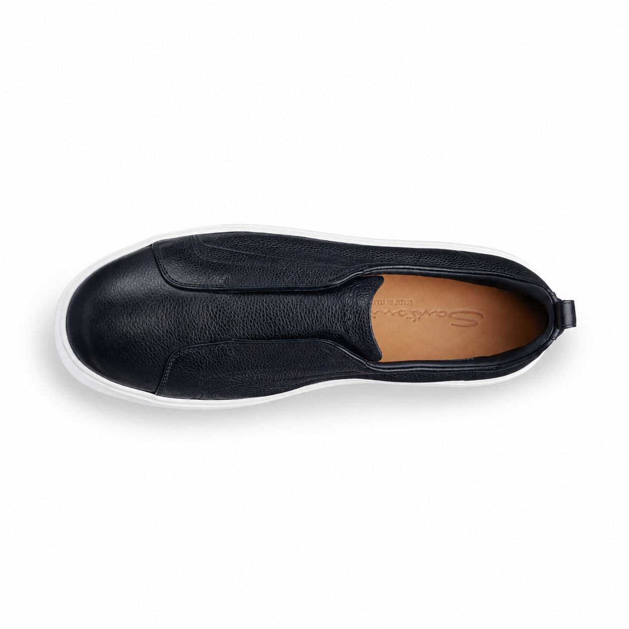 Dark Blue Grained Leather Slip-on Sneakers
