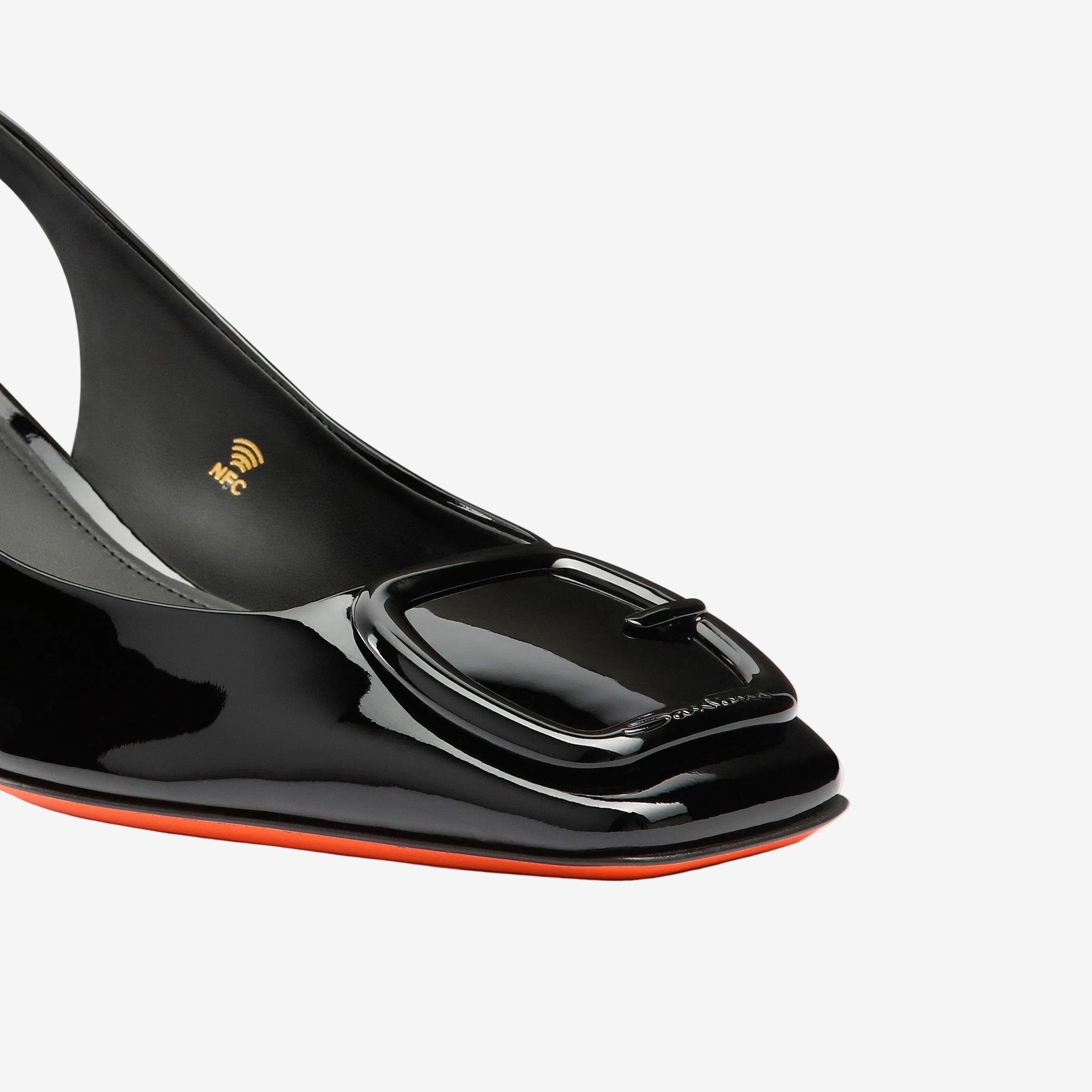 Black Patent Leather Mid-Heel Slingback