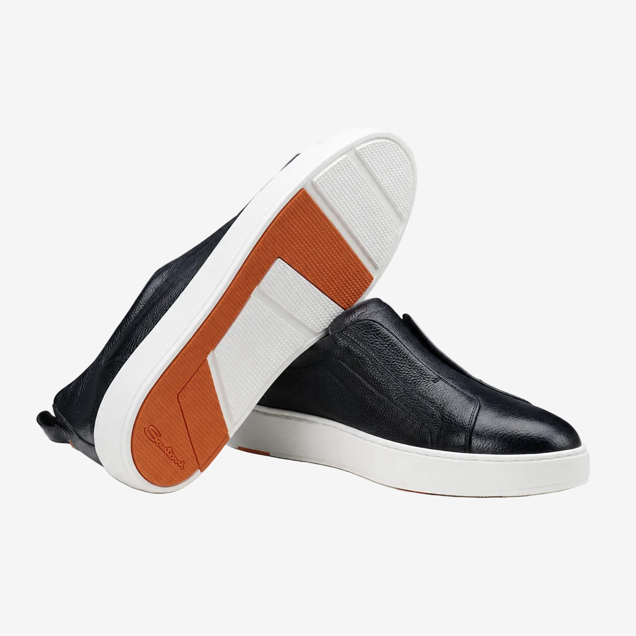 Dark Blue Grained Leather Slip-on Sneakers