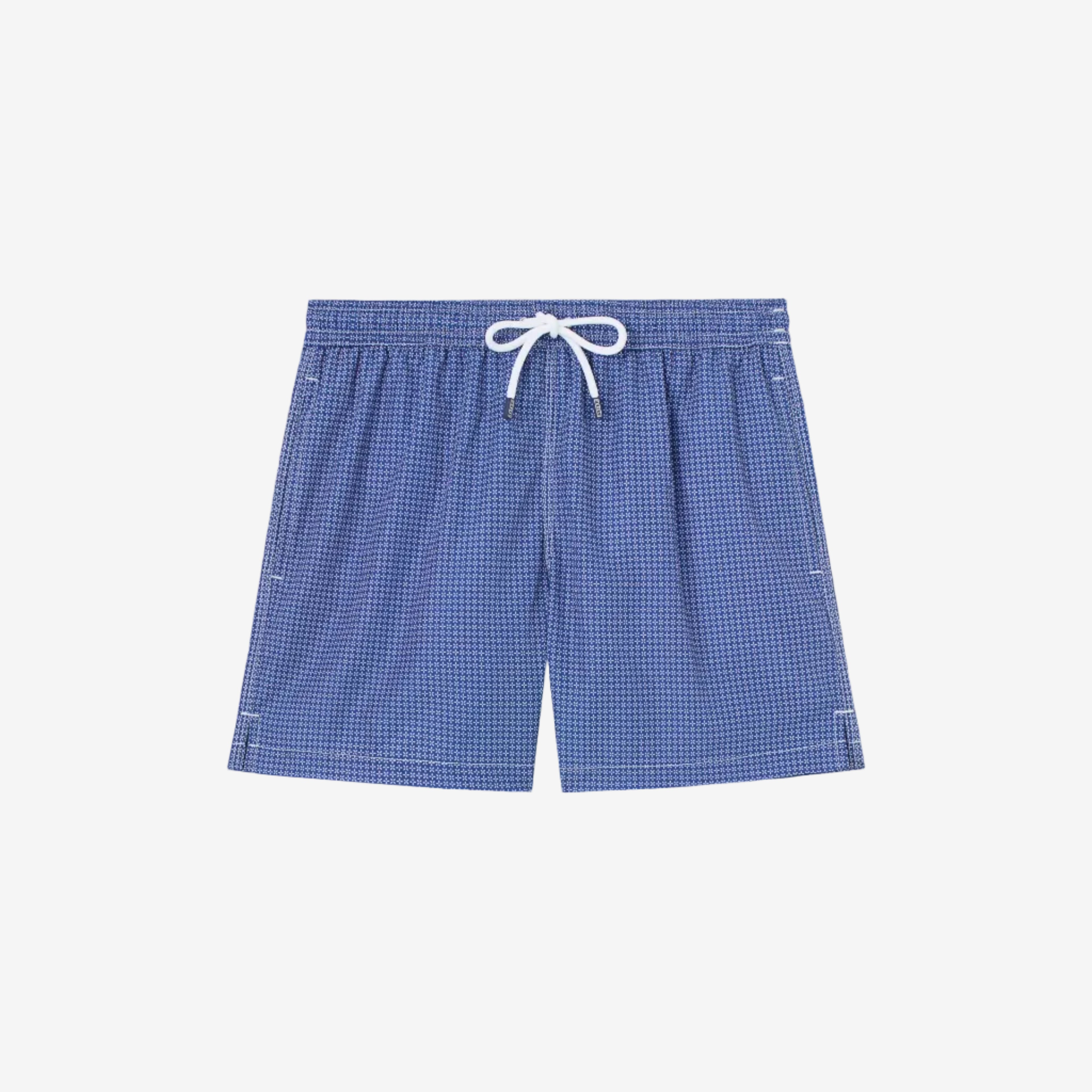 Madeira Sustainable Swim Trunk Blue Geometric Flowers Pattern
