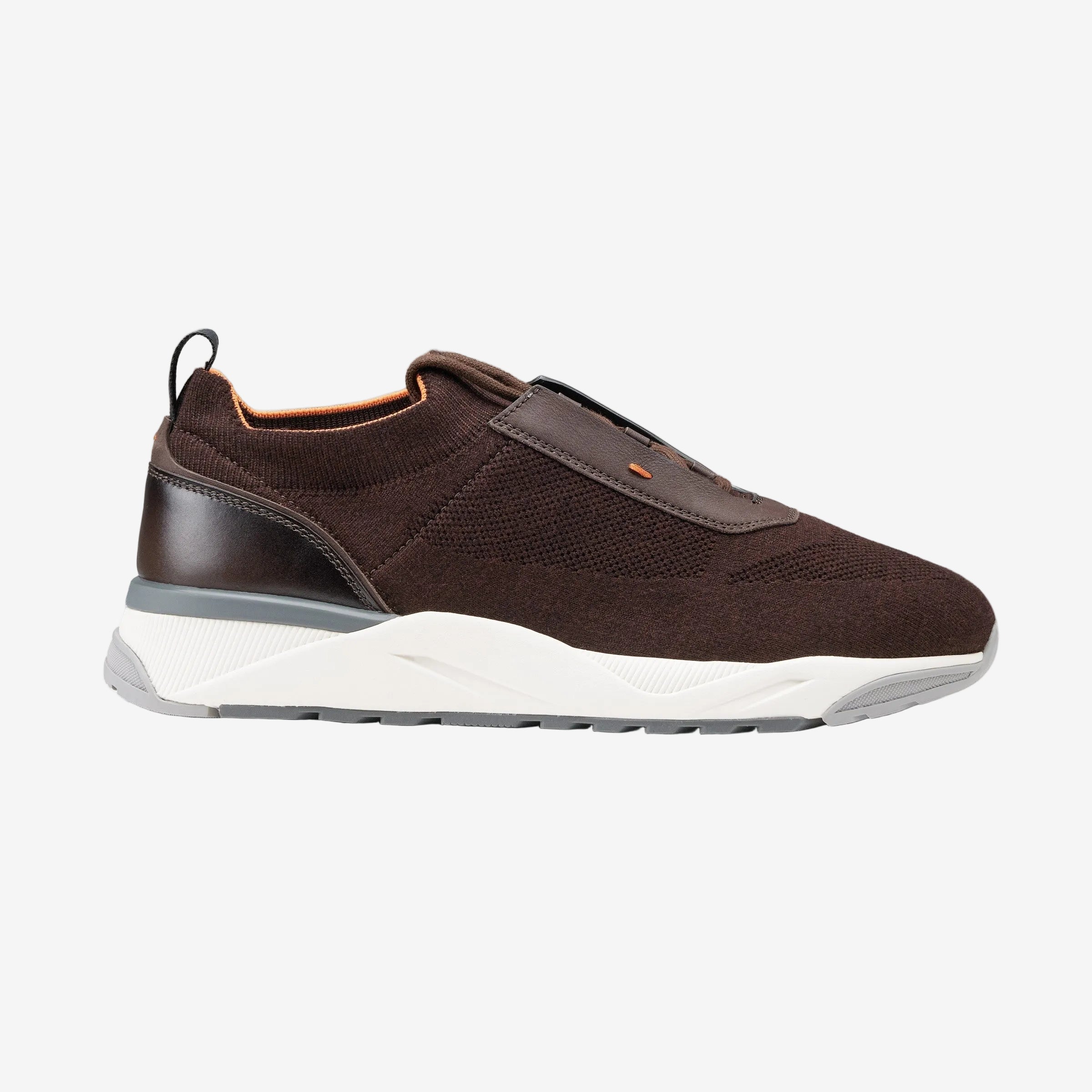 Dark Brown Fabric & Leather Sneakers