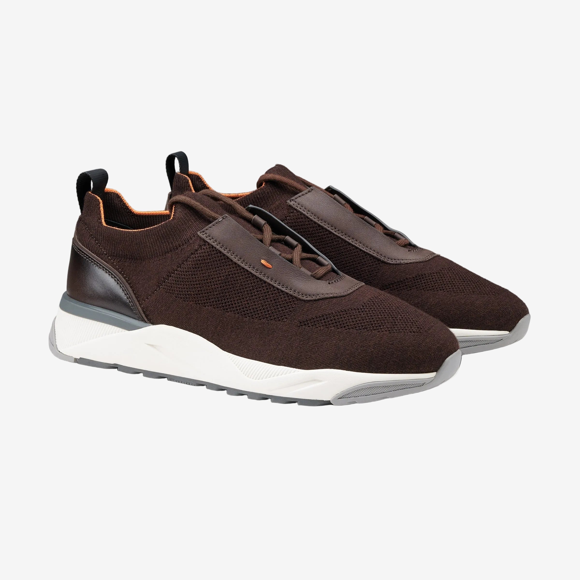 Dark Brown Fabric & Leather Sneakers