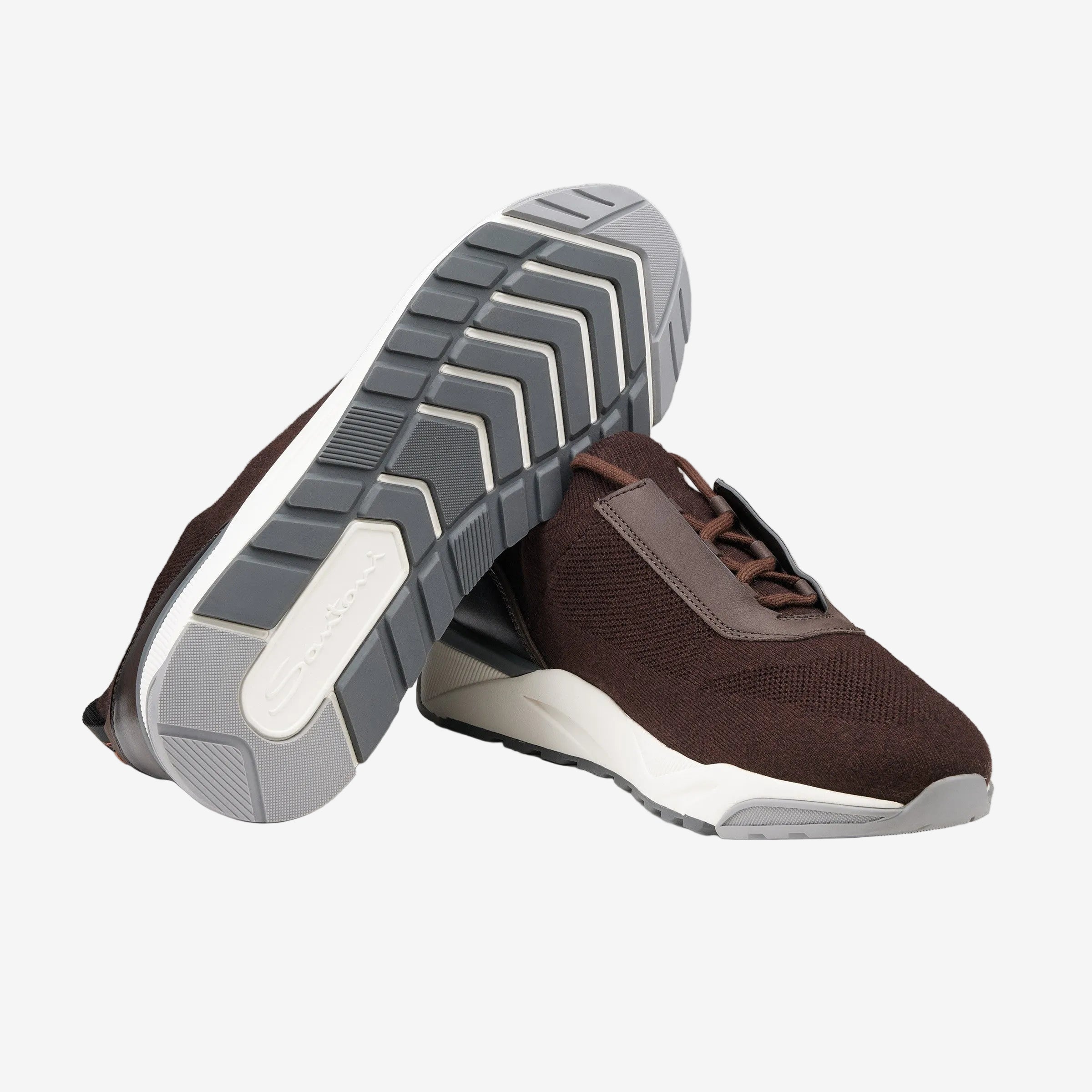 Dark Brown Fabric & Leather Sneakers