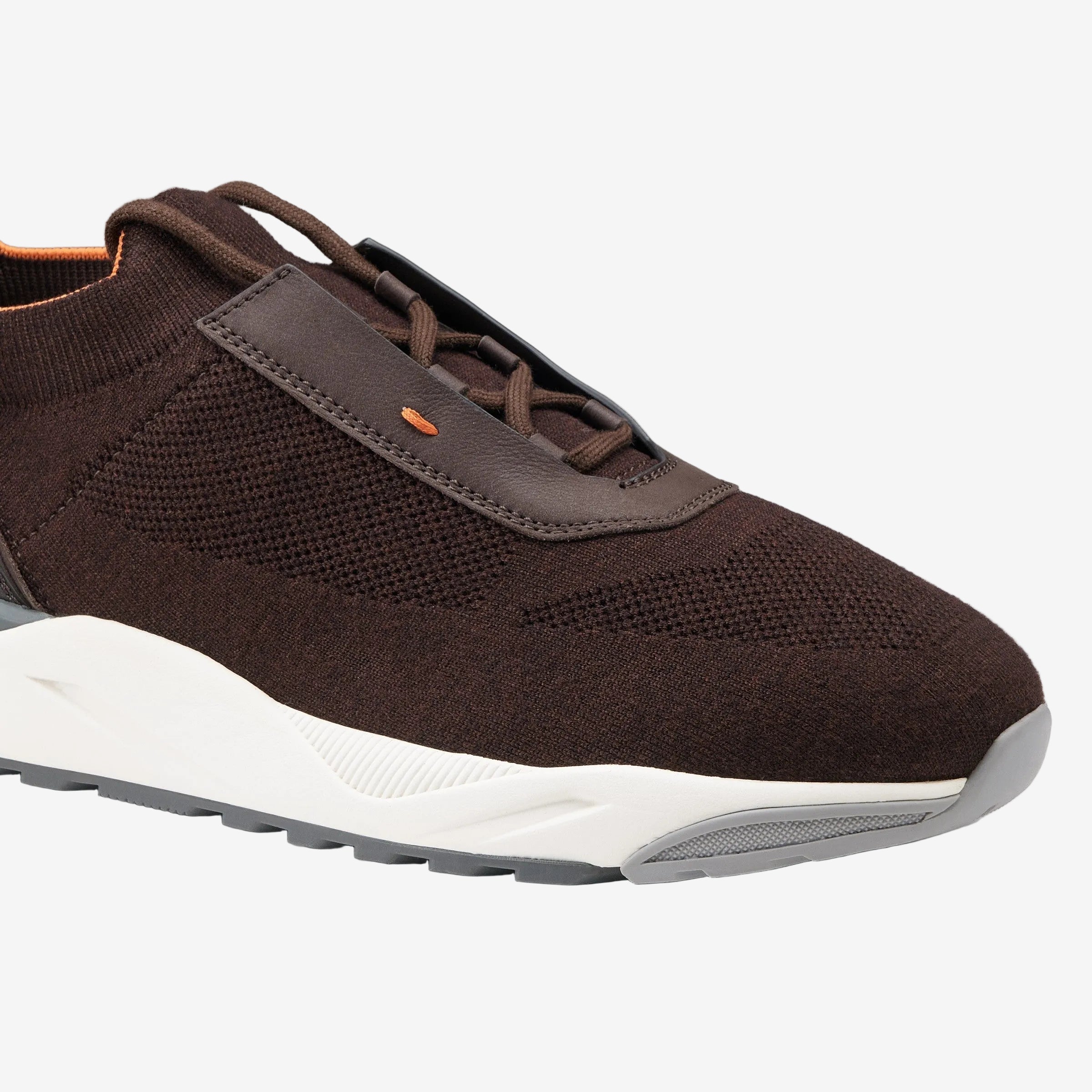 Dark Brown Fabric & Leather Sneakers