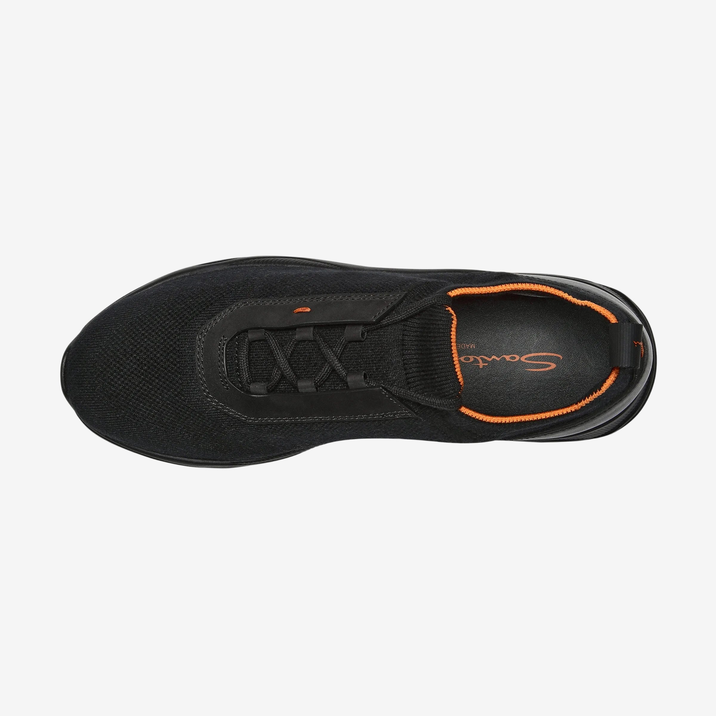 black stretch knit and leather sneaker