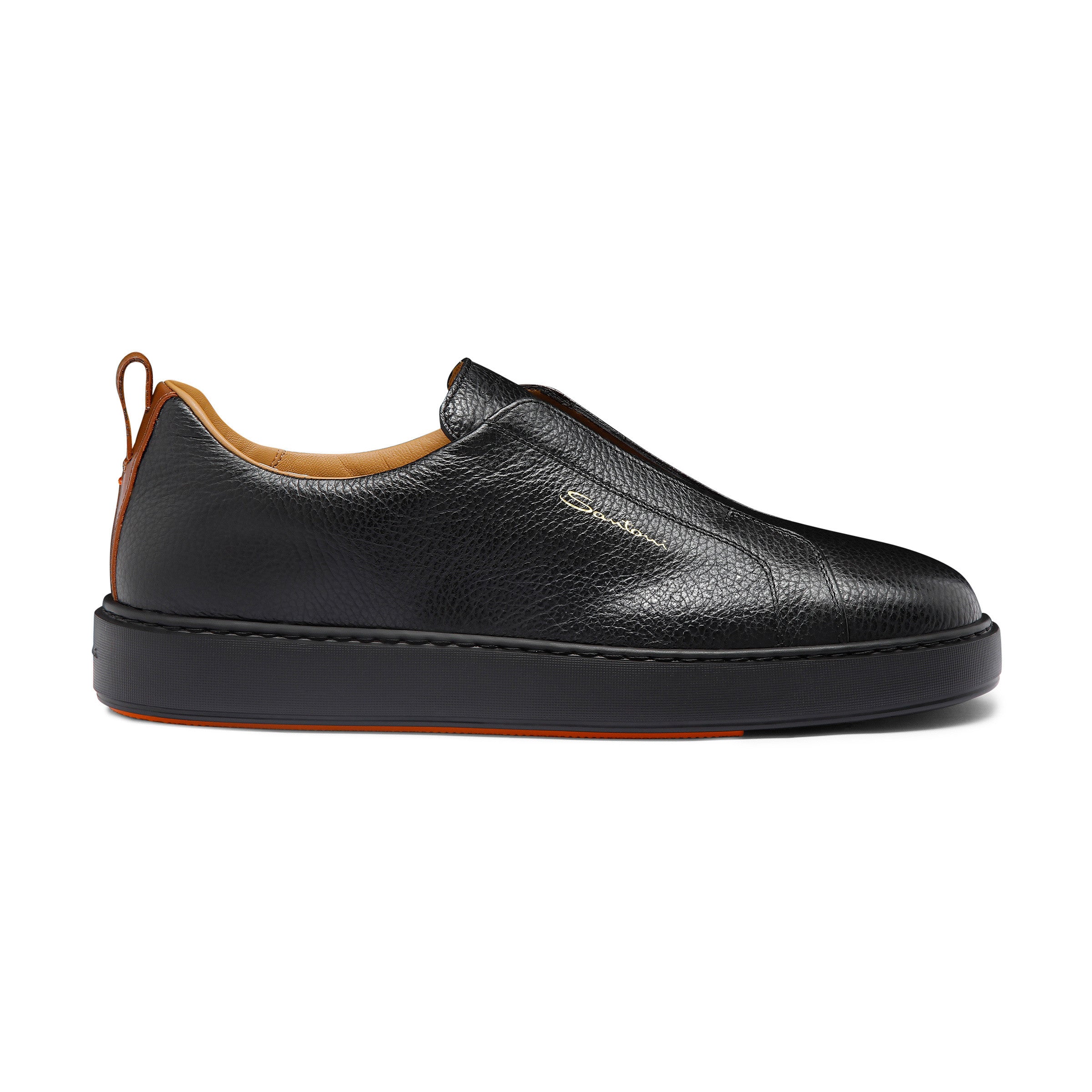 Sneakers Noir Slip-On Cuir Grainé