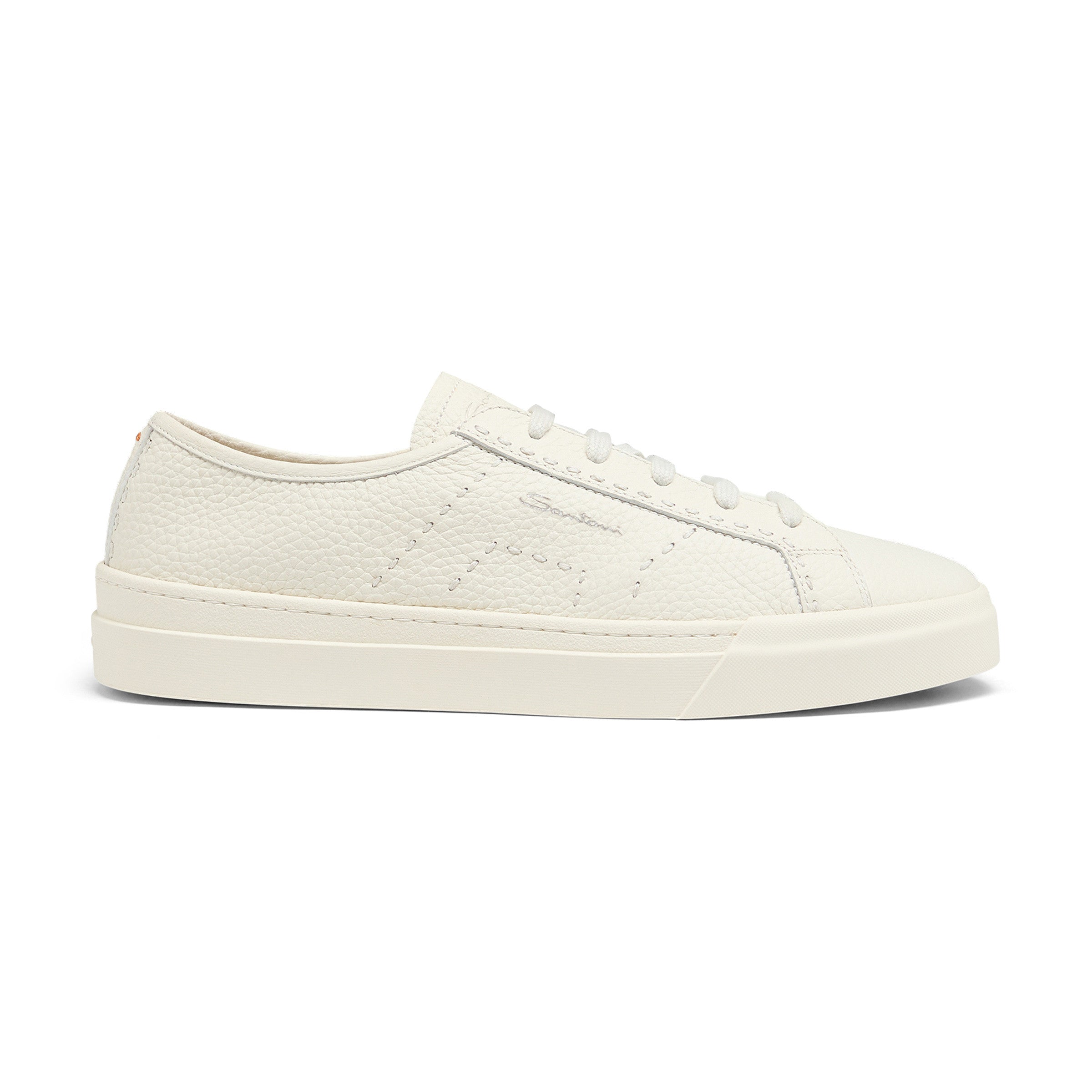 Weiss Getrommeltes Leder Doppel Schnalle Sneakers