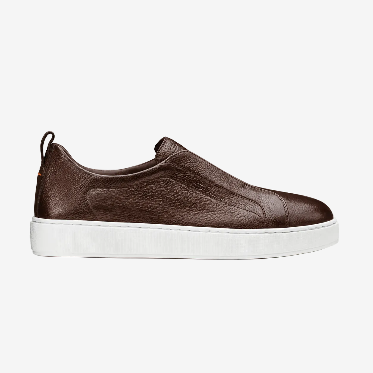 Brown Grained Leather Slip-on Sneakers