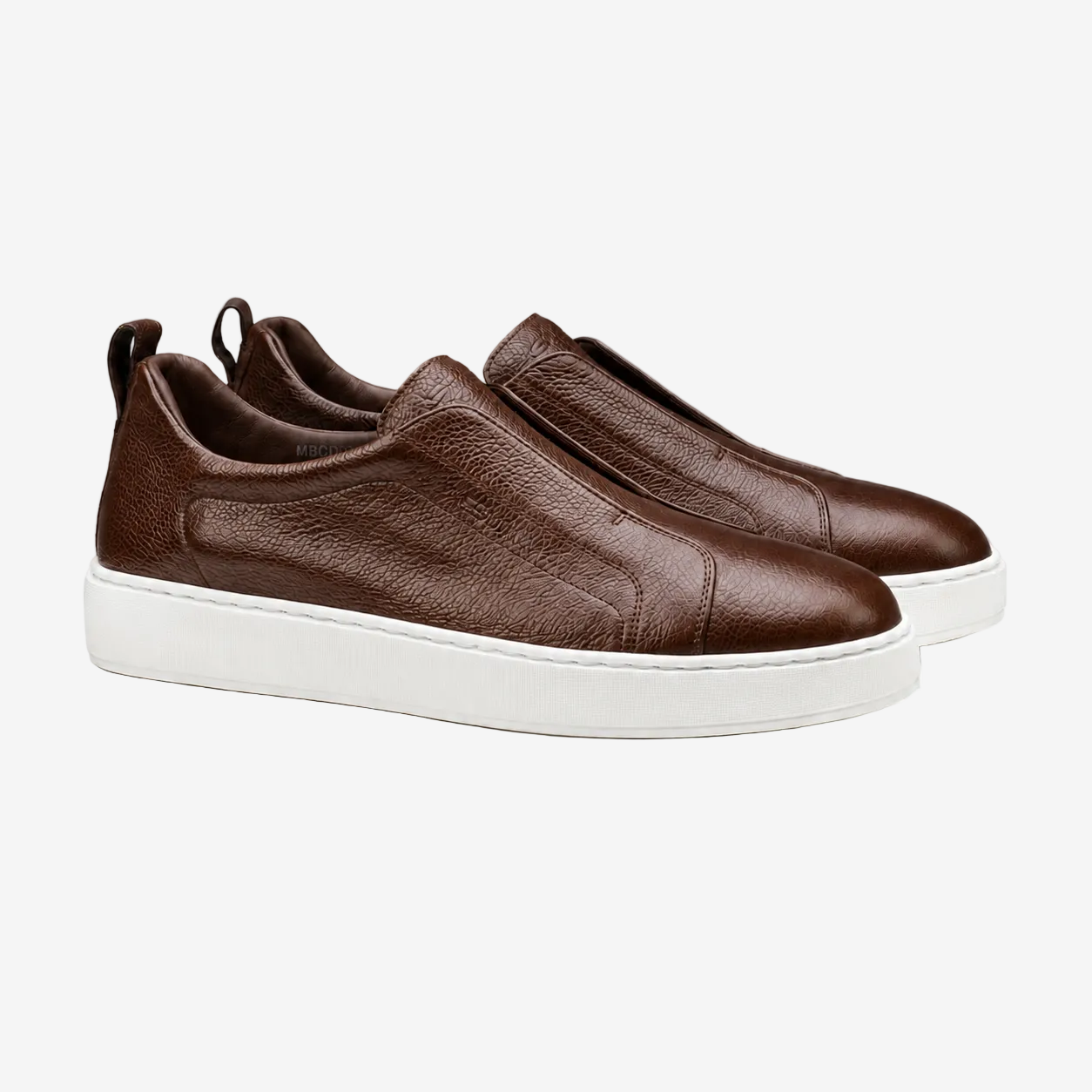 Brown Grained Leather Slip-on Sneakers