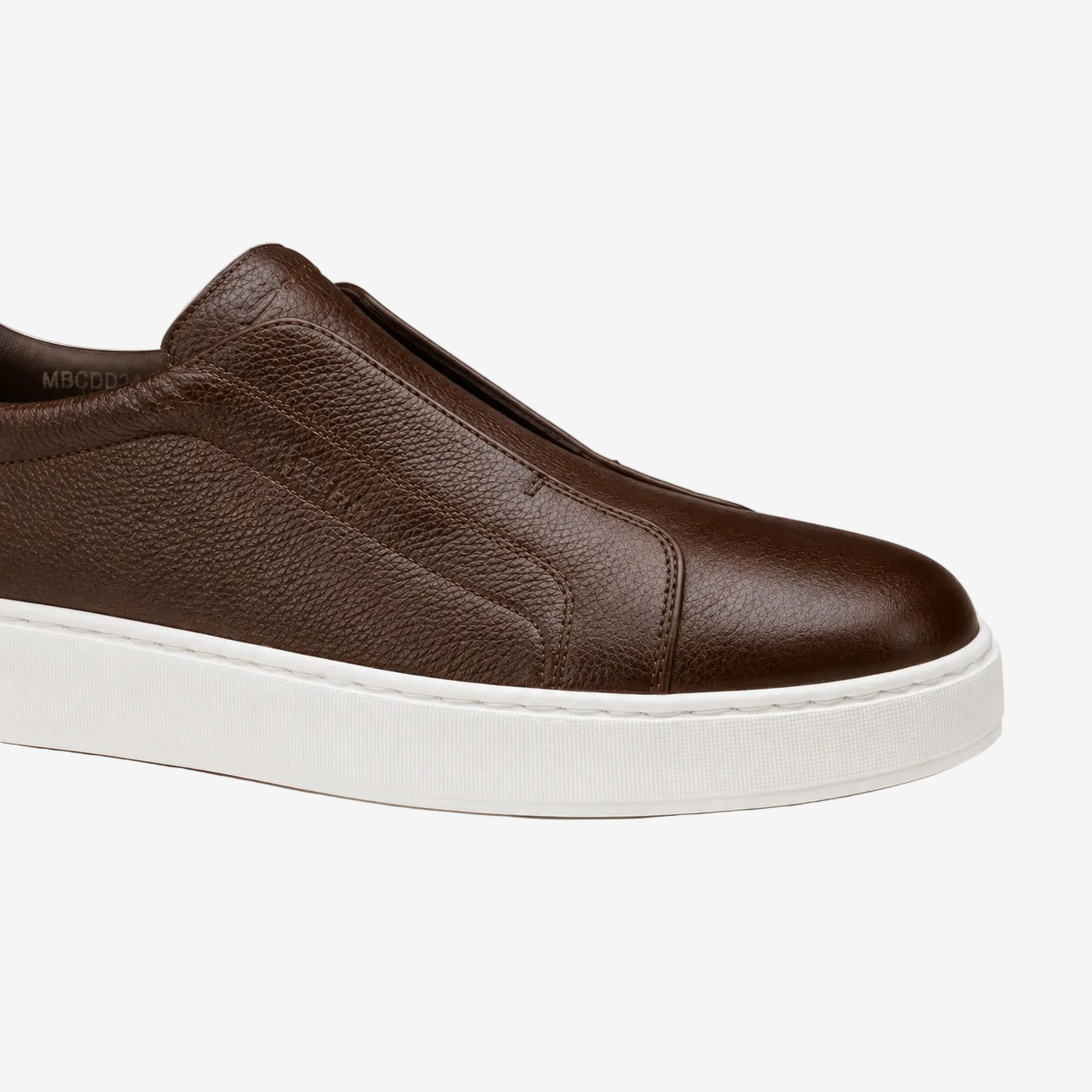 Brown Grained Leather Slip-on Sneakers