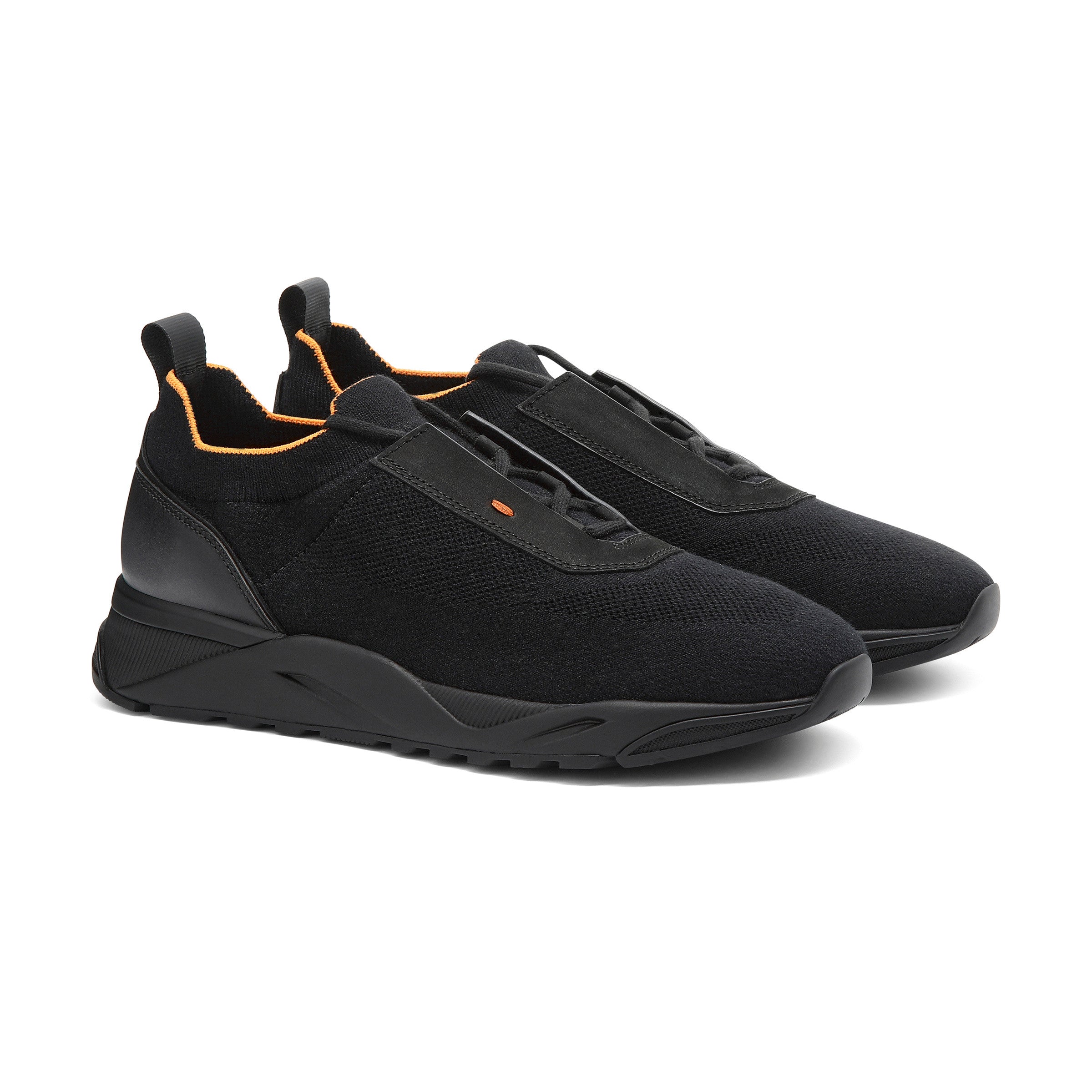 Black Stretch Knit and Leather Sneakers