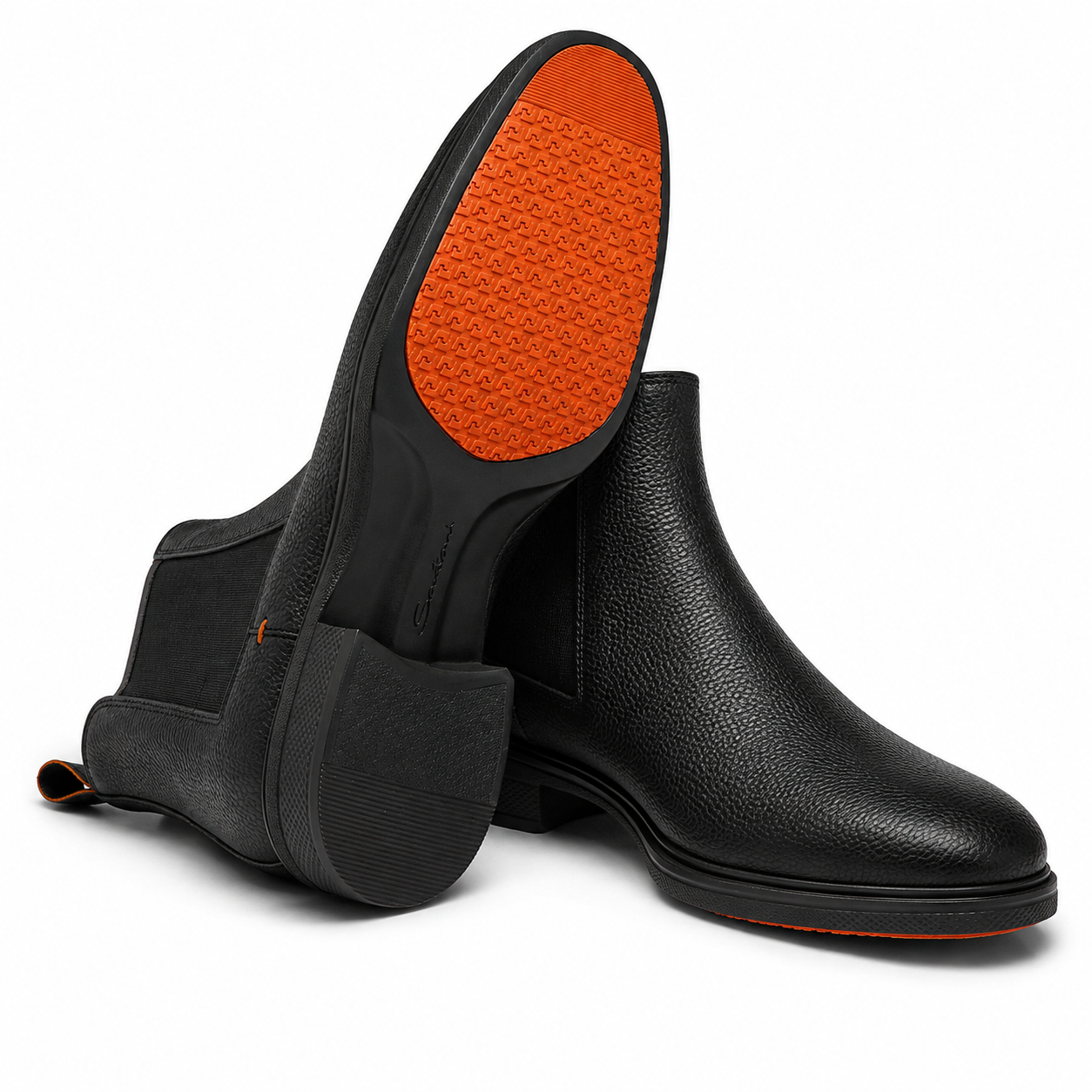 Black Grained Leather Easy Boots