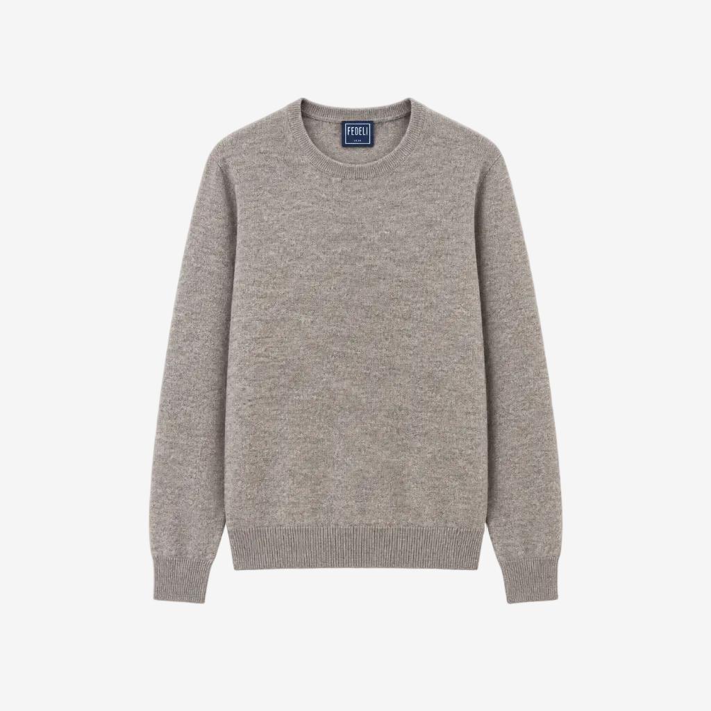 Greige Crew Neck Cashmere Sweater