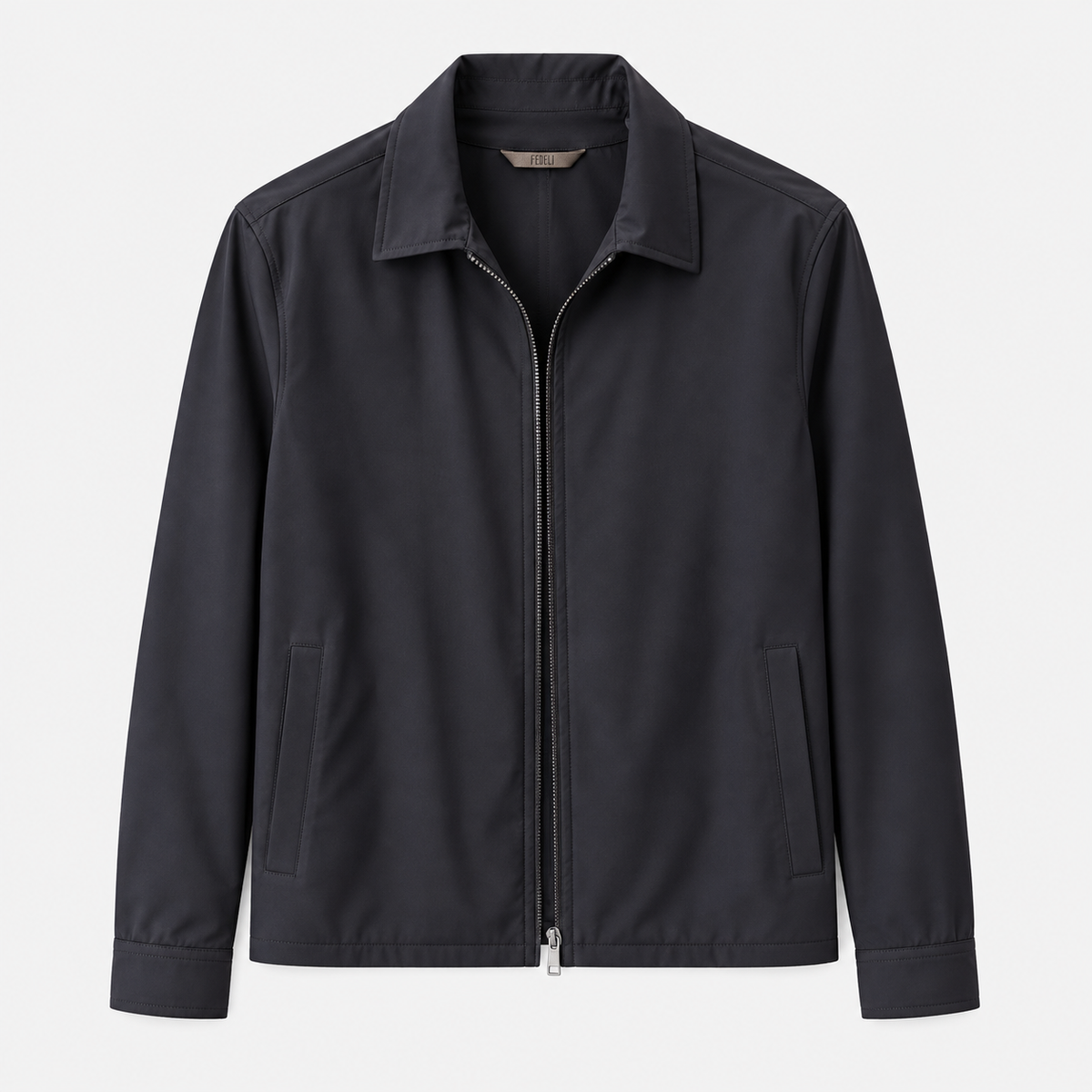 Navy Blue Zipped Nylon Stretch Short jacket