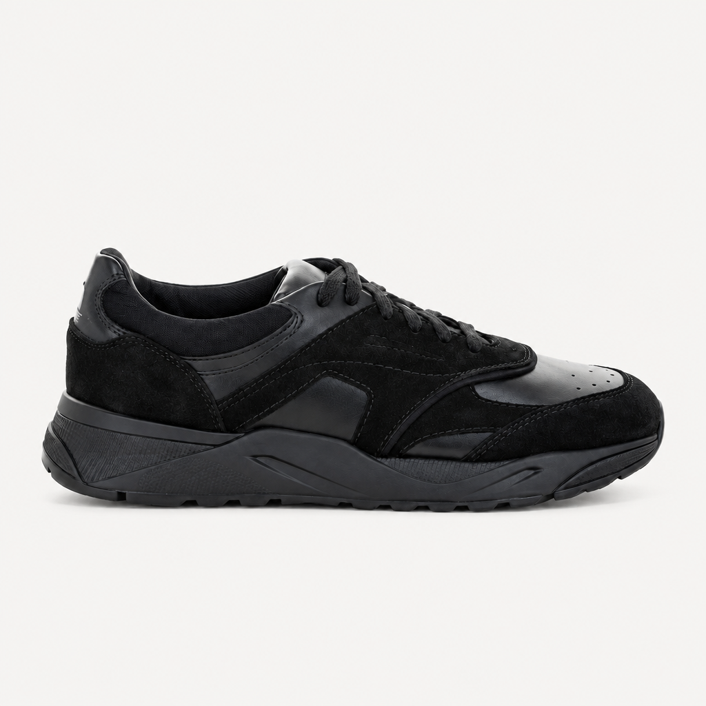 Sneakers con cordones de ante negro y piel