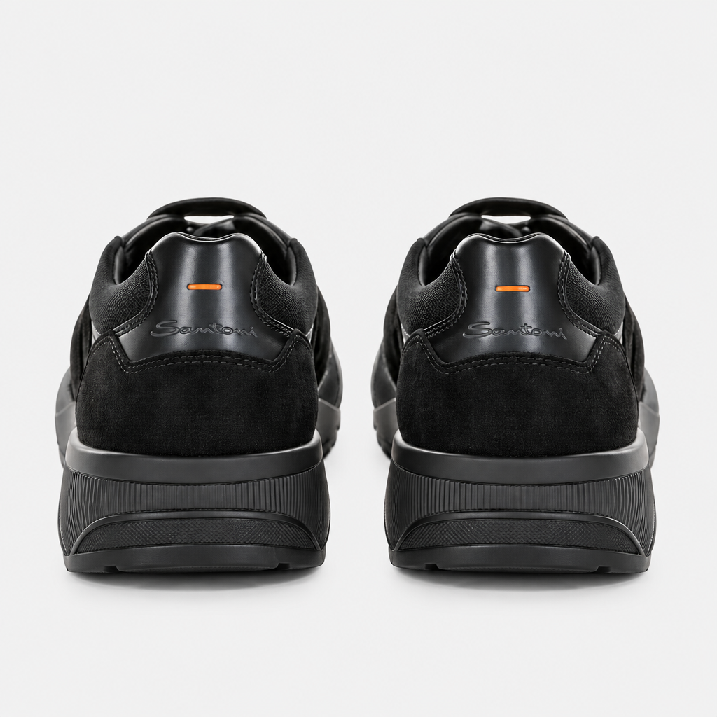 Black Suede & leather Lace-up Sneakers