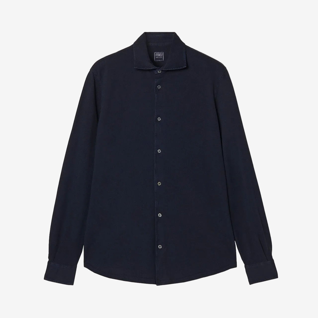 Dark Blue Steve Piquet Cotton Long Sleeve Shirt