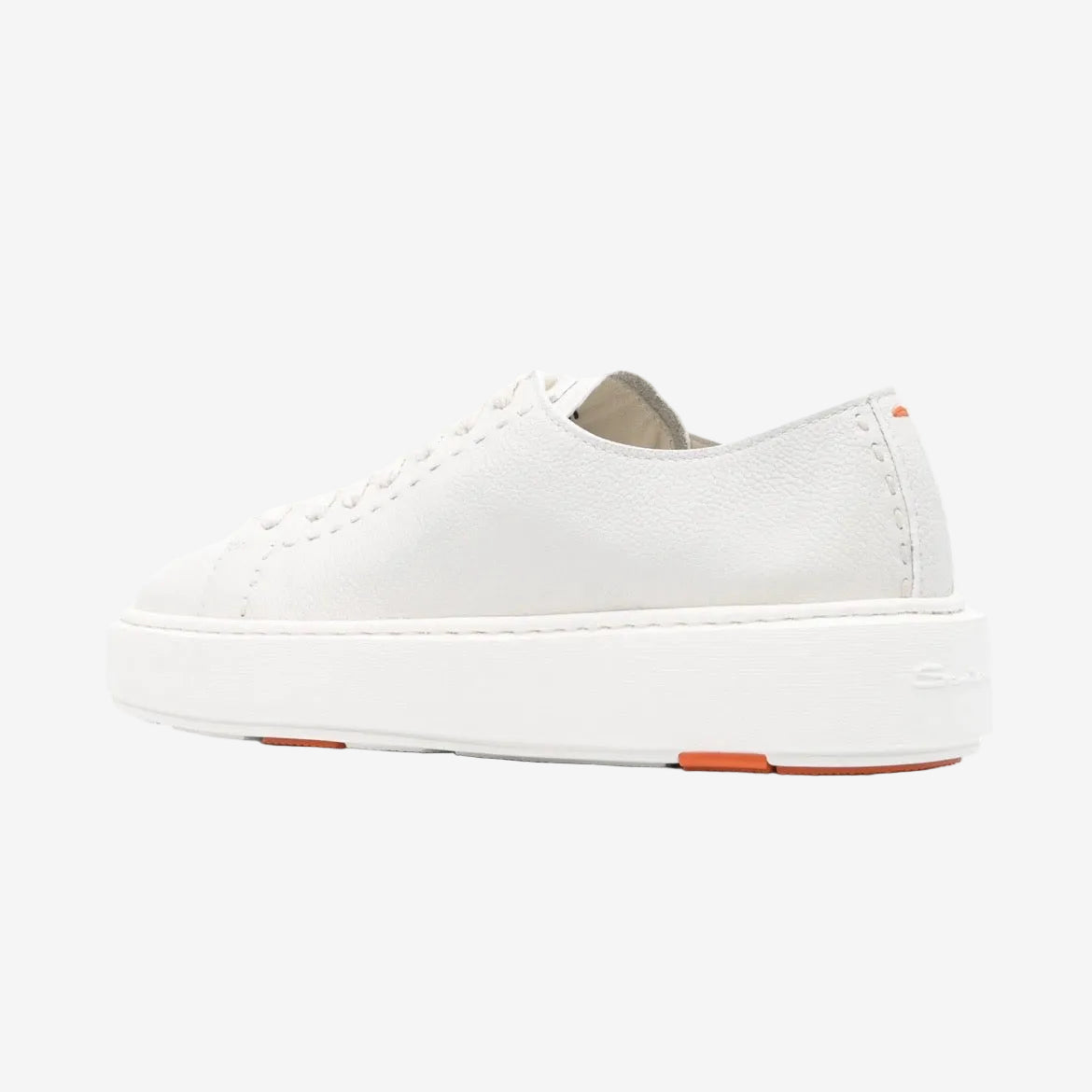 Weiße genarbte Leder-Sneakers Ziernähten