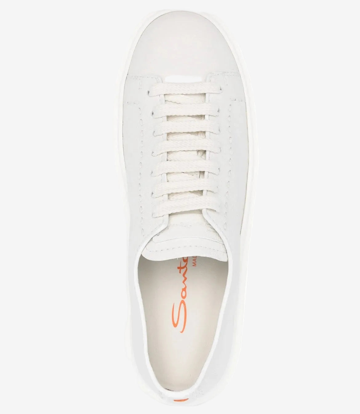 Weiße genarbte Leder-Sneakers Ziernähten