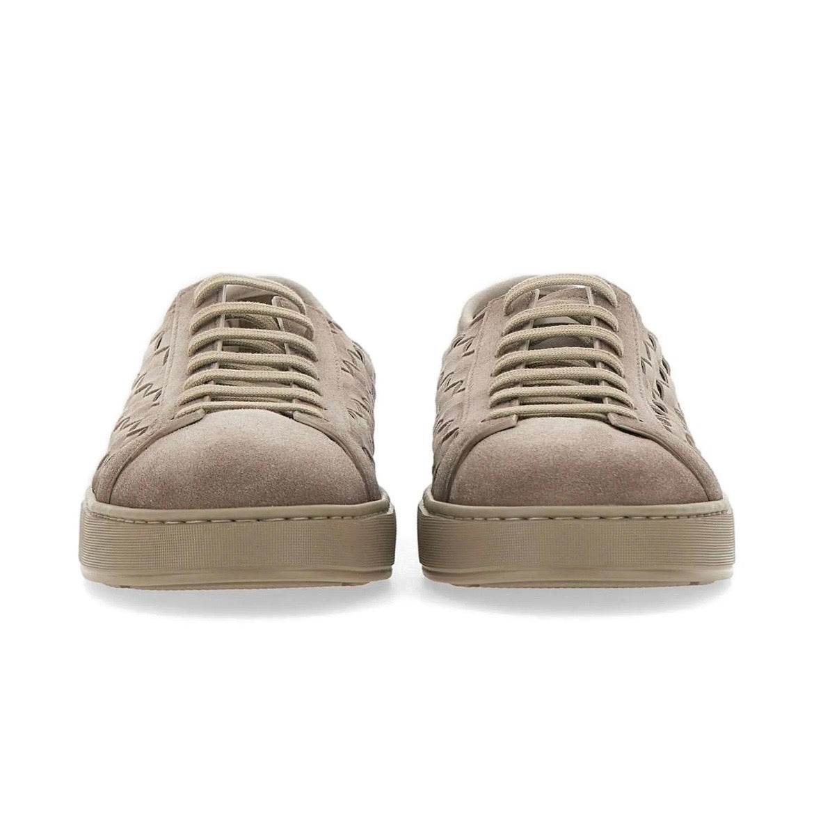 Beige Suede Woven Sneakers