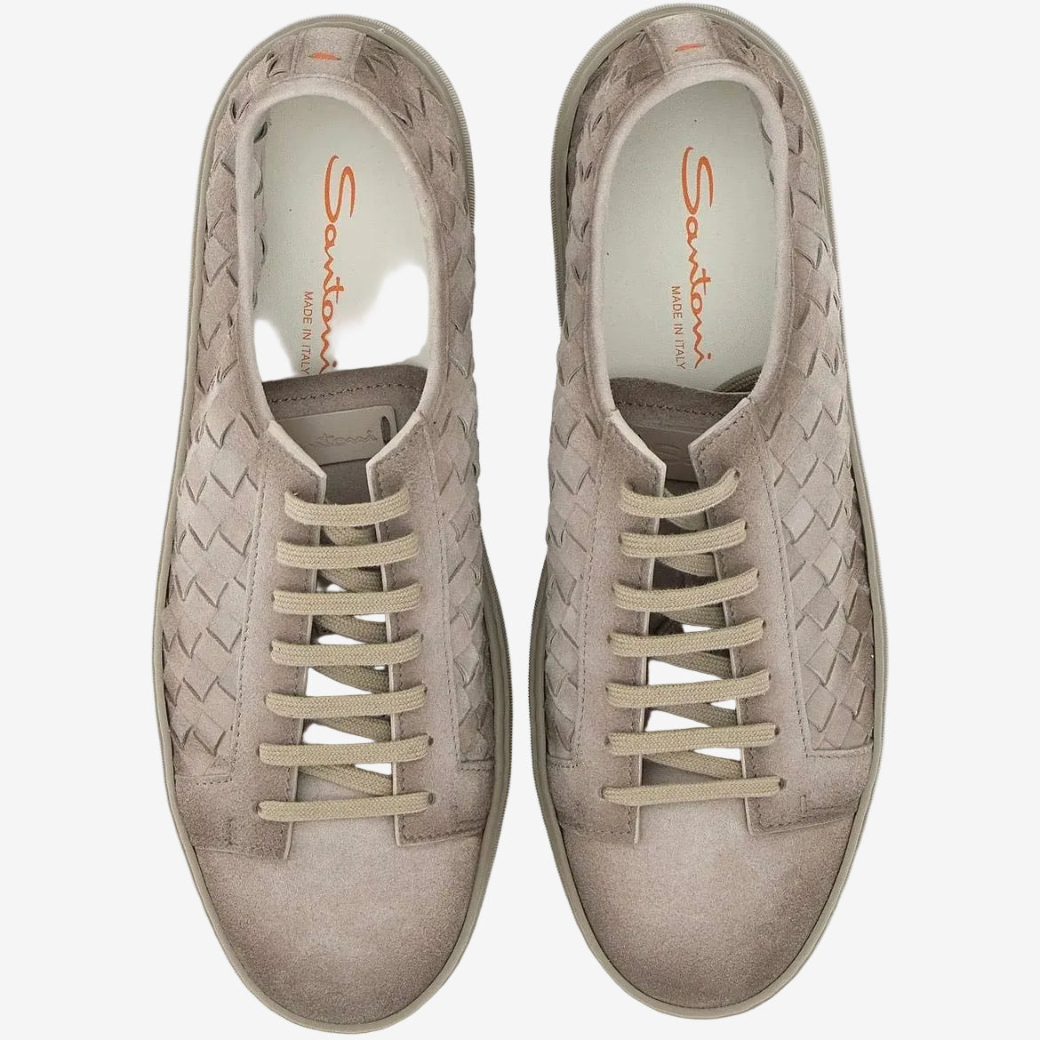 Beige Suede Woven Sneakers