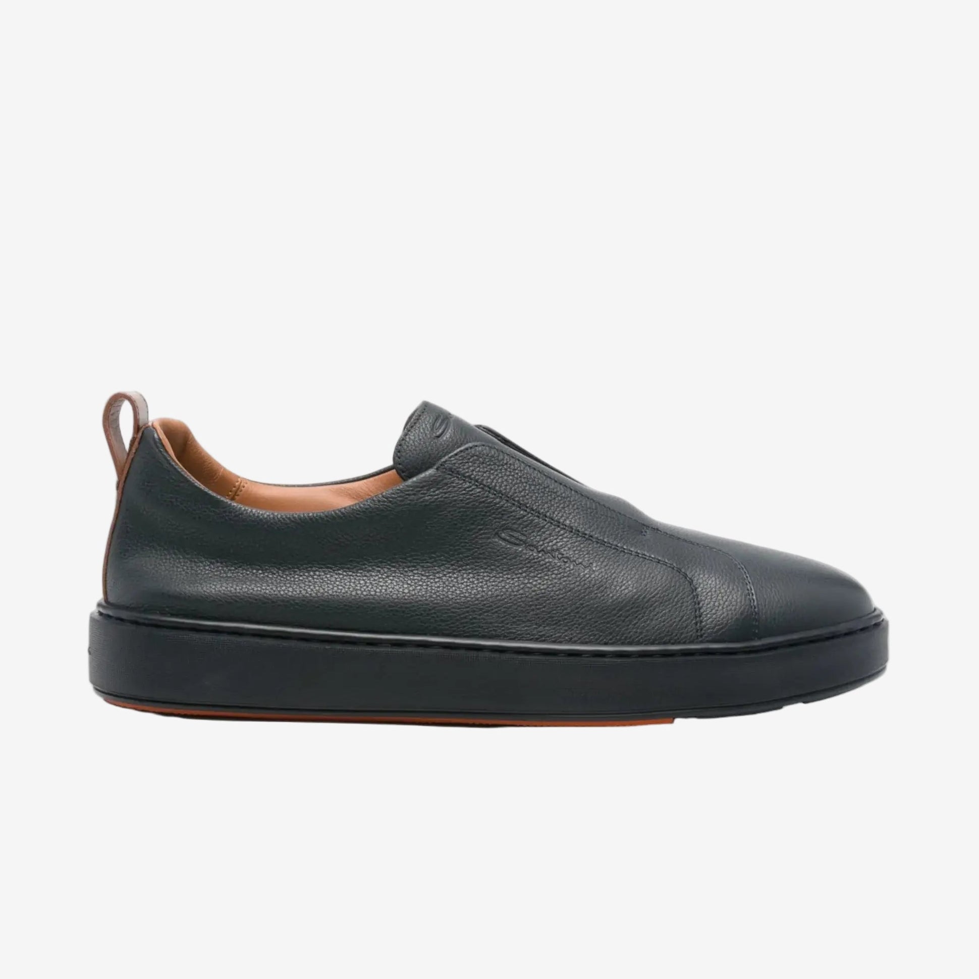 Sneakers slip-on noir en cuir grainé