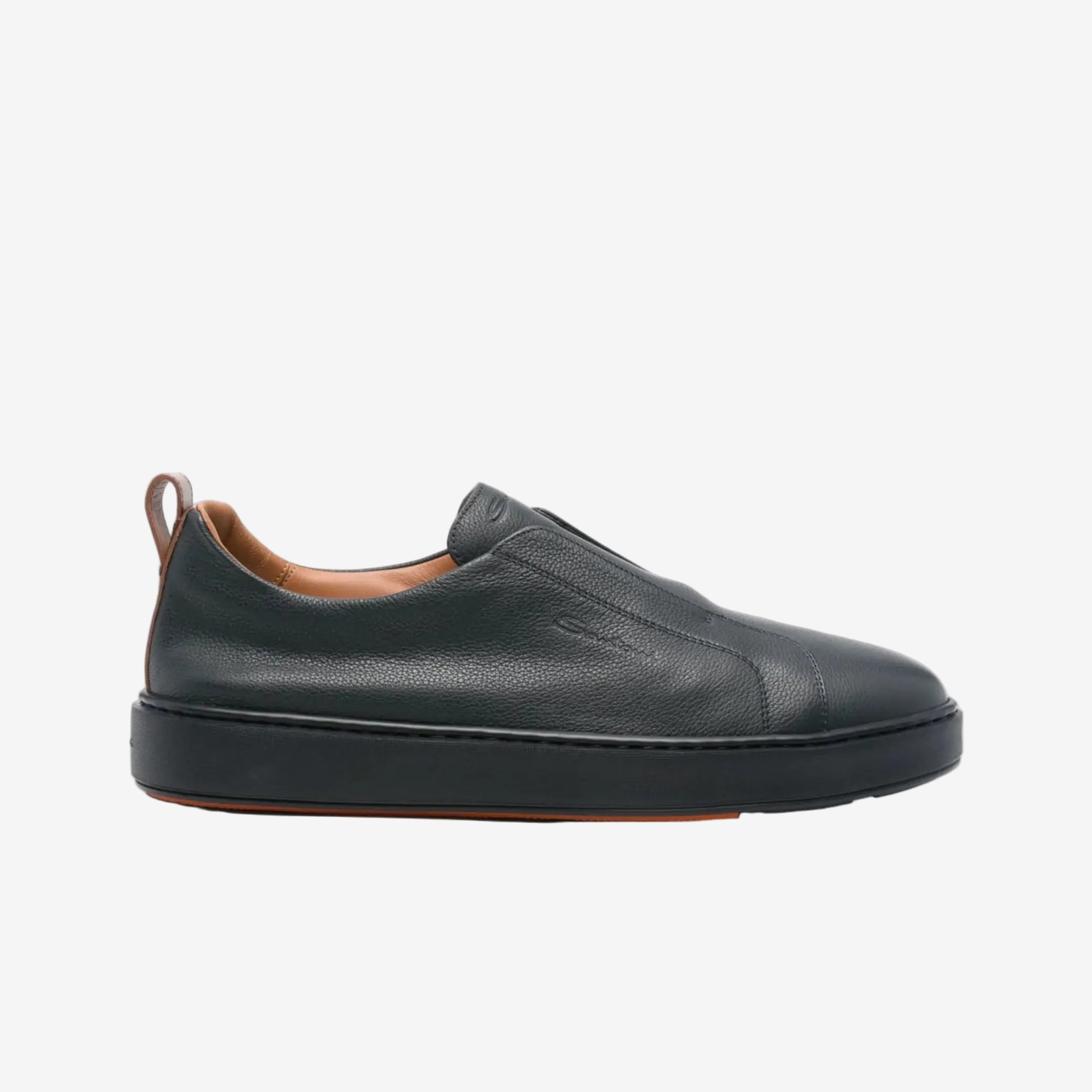 Black Tumbled Leather Slip On Sneakers