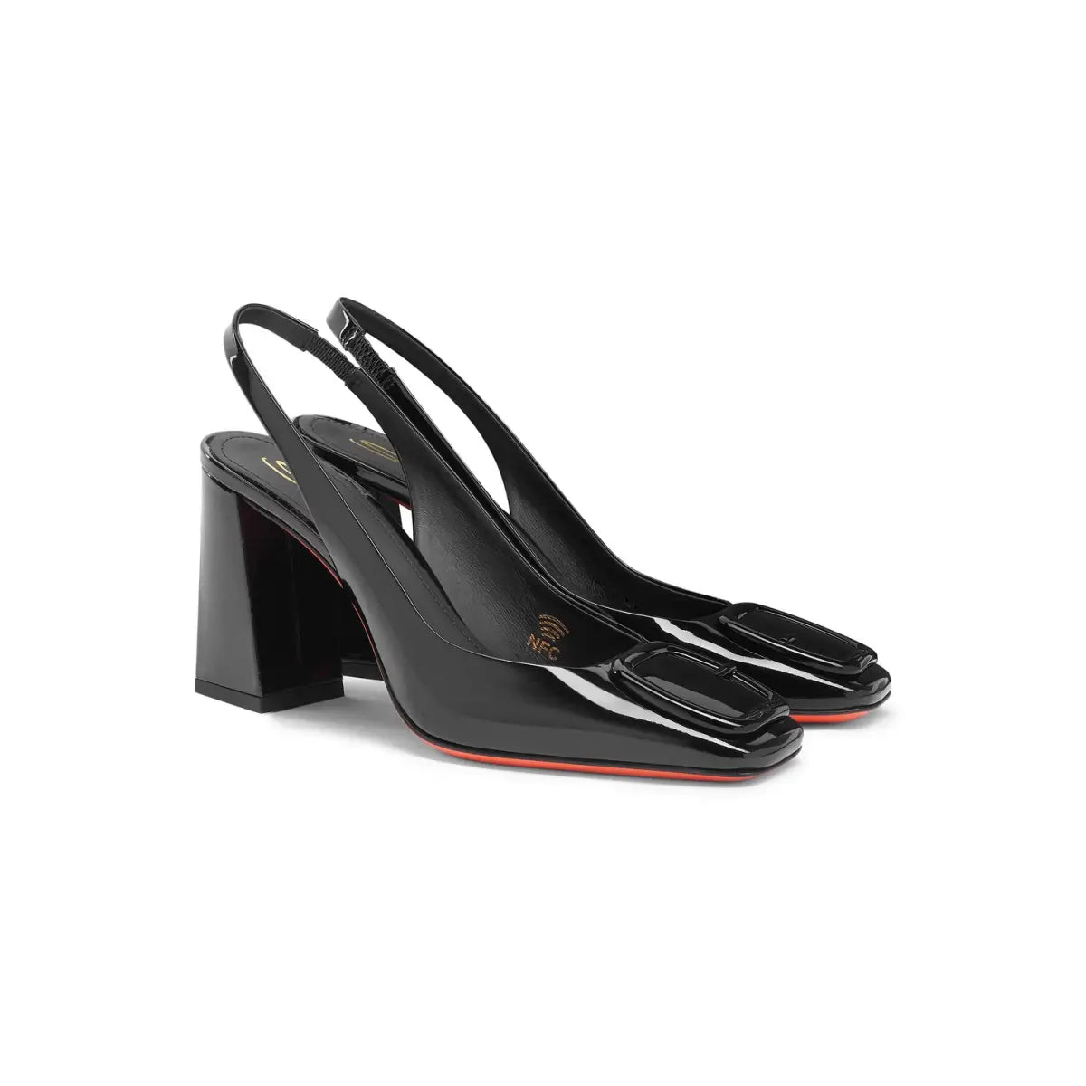 Slingback Schwarz Lackleder Mittelhohem Absatz