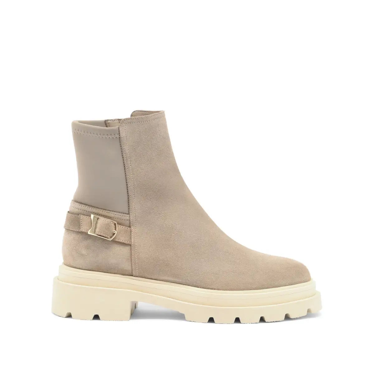 Bottes Suede Femme Beige Semelle Gomme