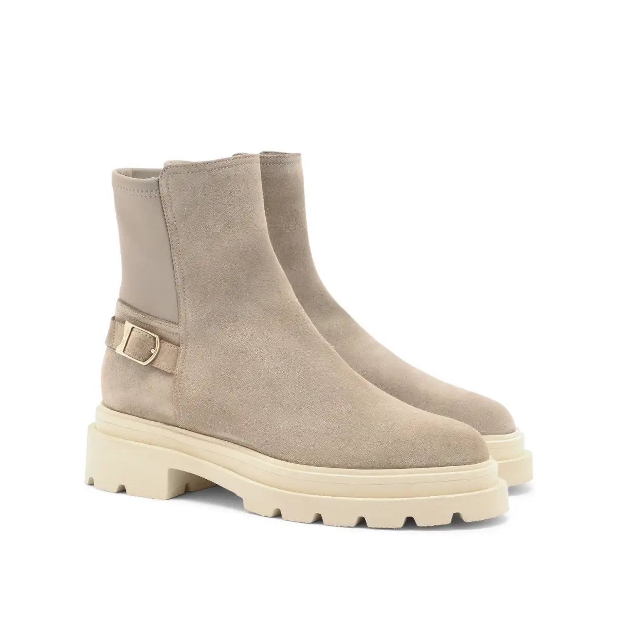 Bottes Suede Femme Beige Semelle Gomme