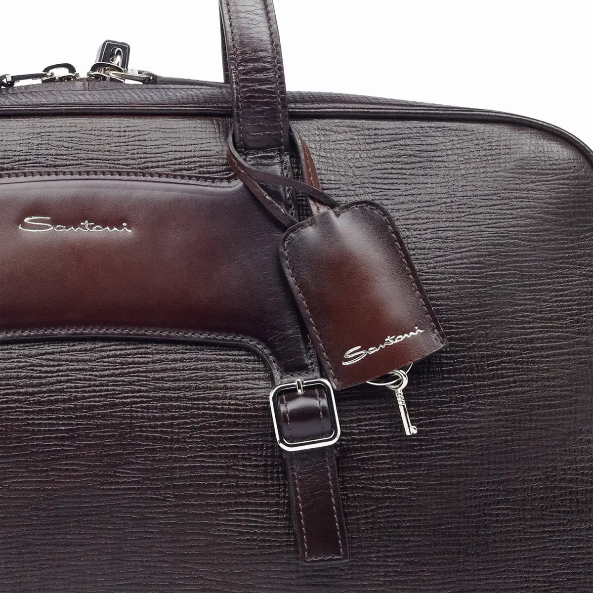 Brown Embossed Leather Weekend Bag