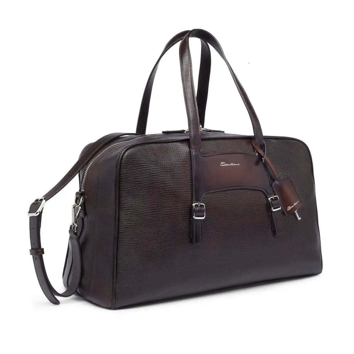 Brown Embossed Leather Weekend Bag
