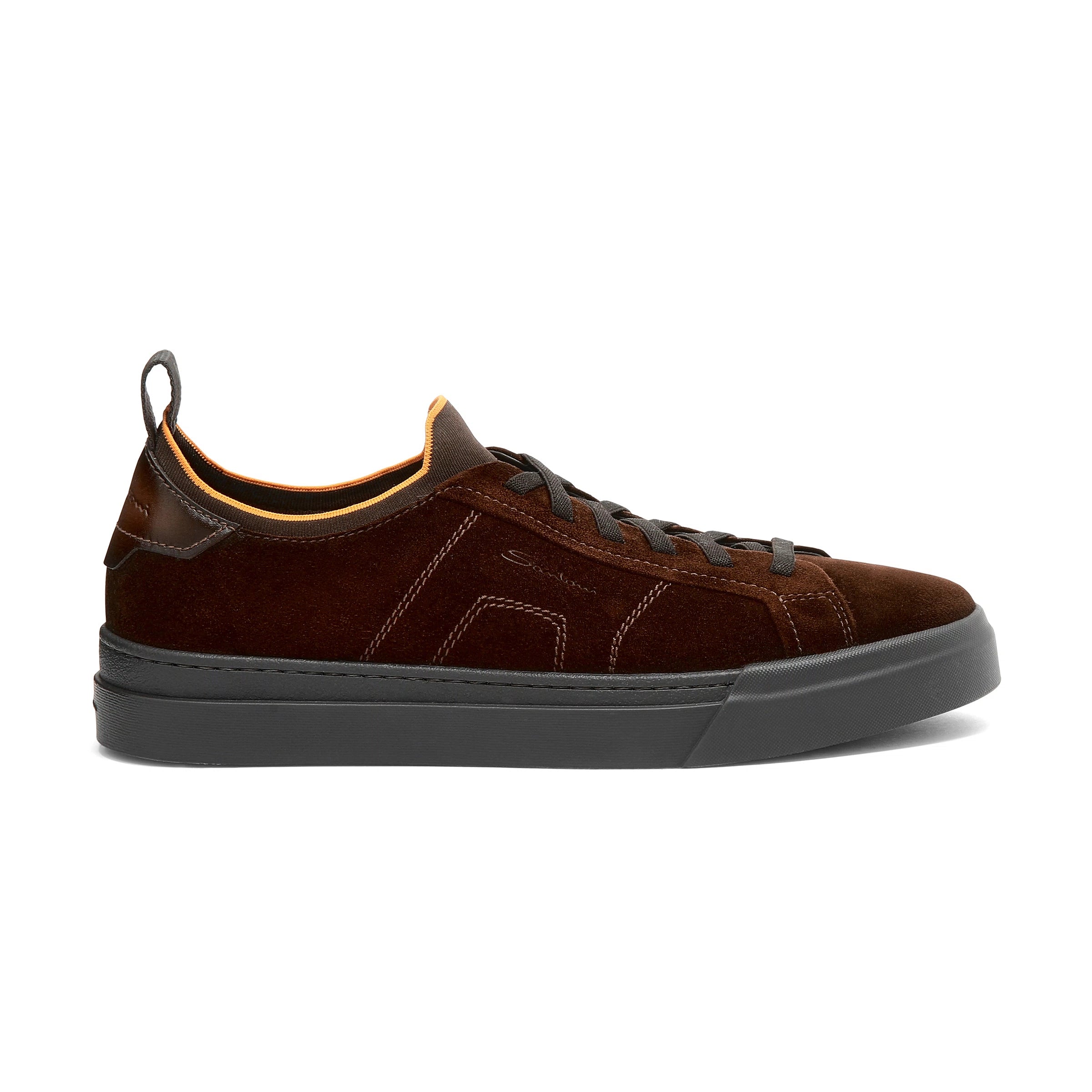 dunkelbrauner Slip-On-Sneaker aus Wildleder und Leder