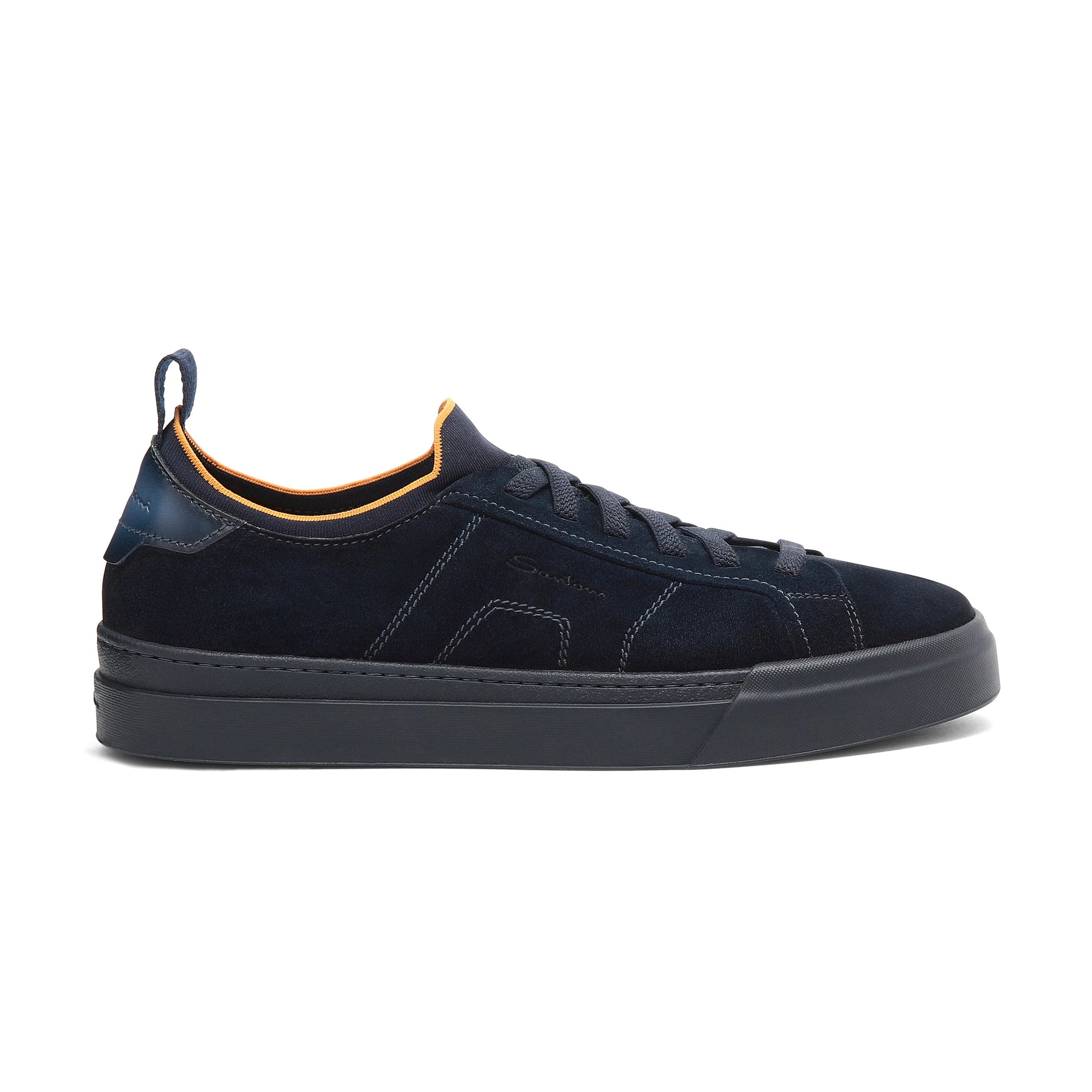 dunkelblauer Slip-On-Sneaker aus Wildleder und Leder