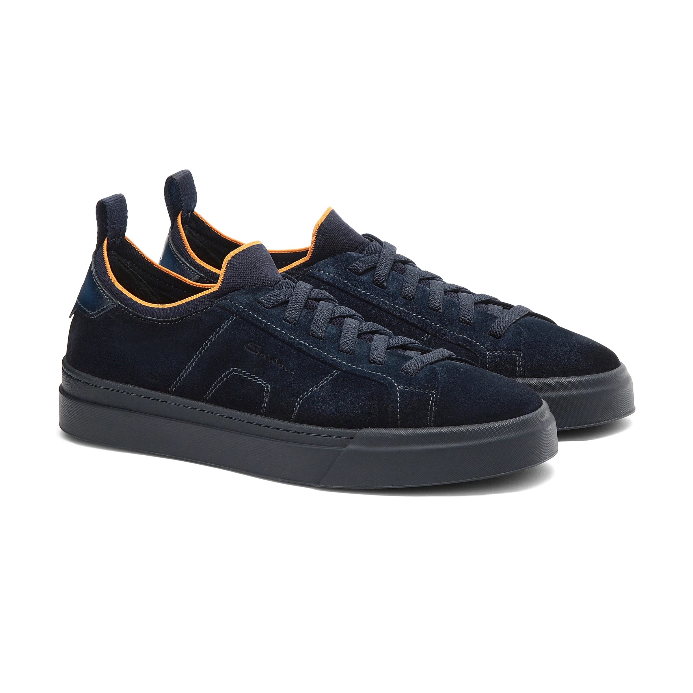 dunkelblauer Slip-On-Sneaker aus Wildleder und Leder