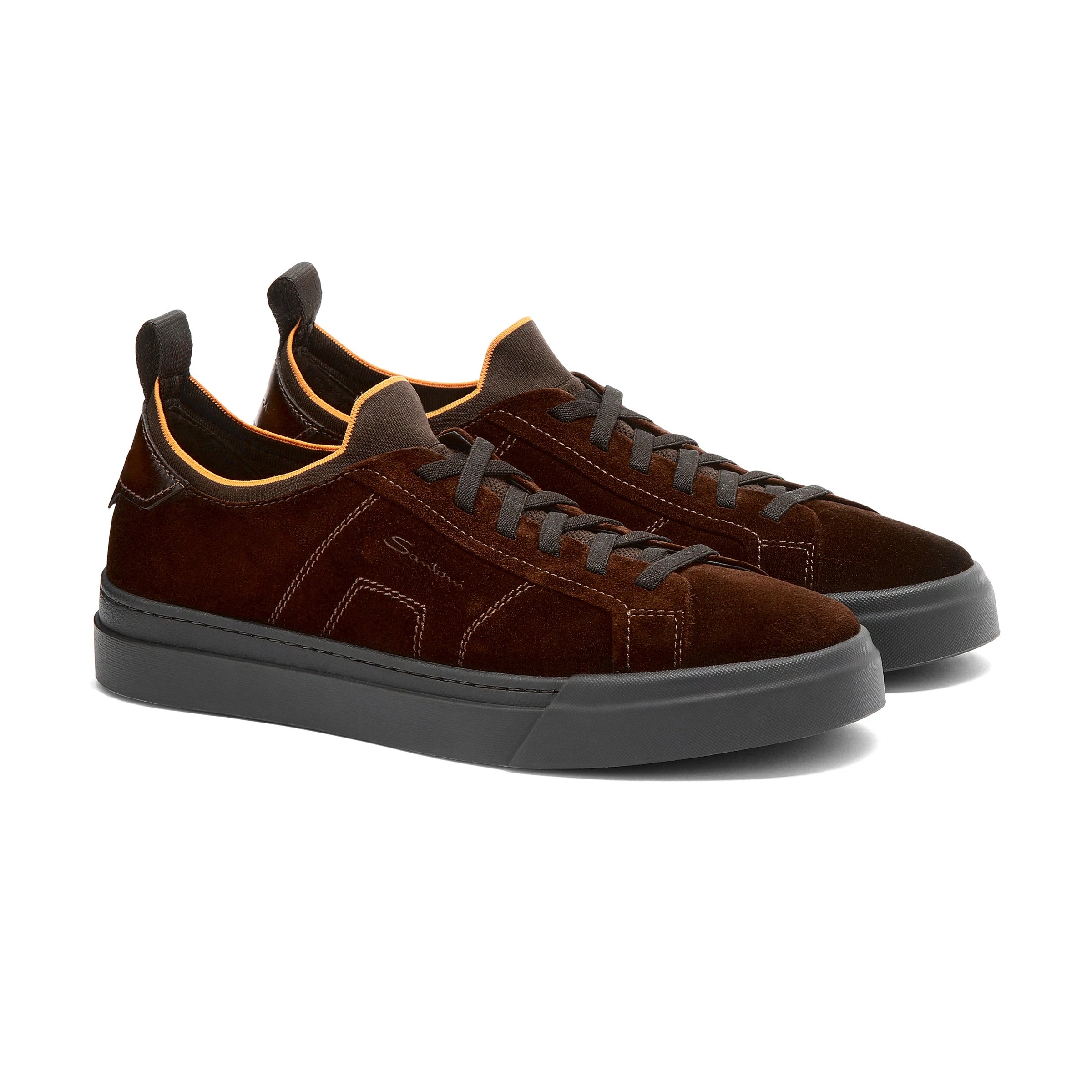 dunkelbrauner Slip-On-Sneaker aus Wildleder und Leder