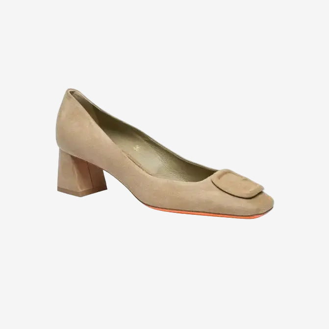 Tacones de ante beige punta cuadrada