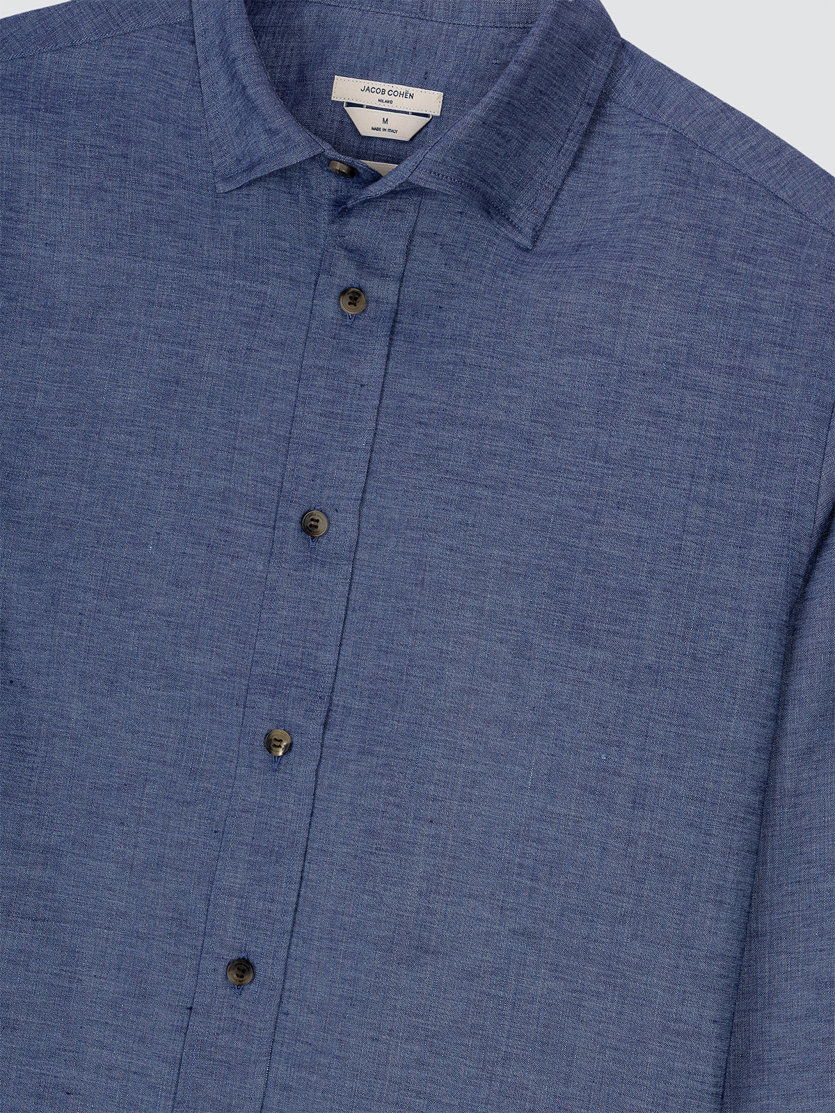 Close-up of a blue button-up shirt Jacob Cohen  with a white background