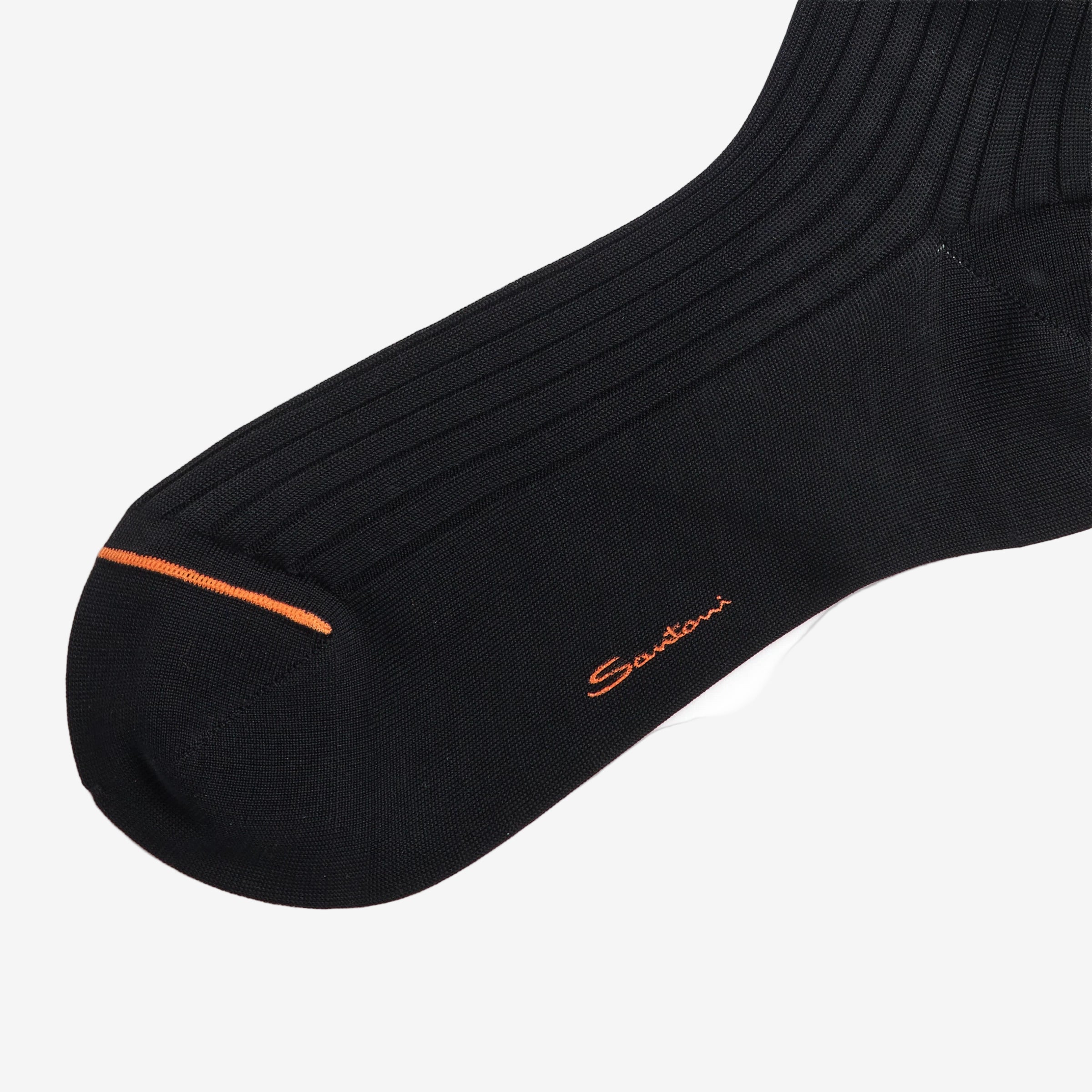 Black mercerised cotton crew socks