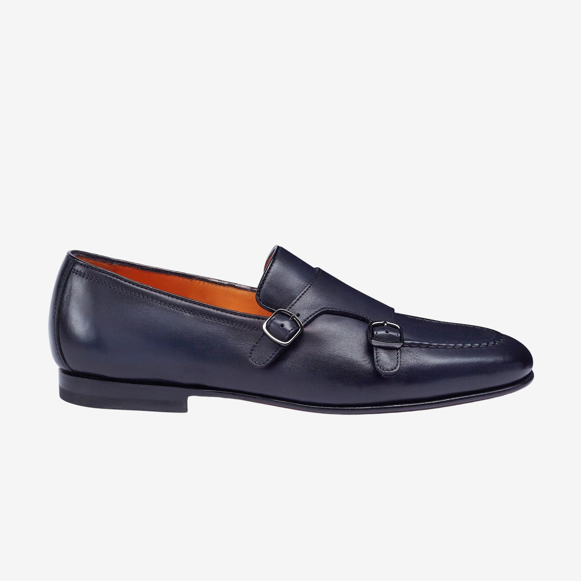 Double buckle dark blue leather loafer | Santoni — Fashion Italia