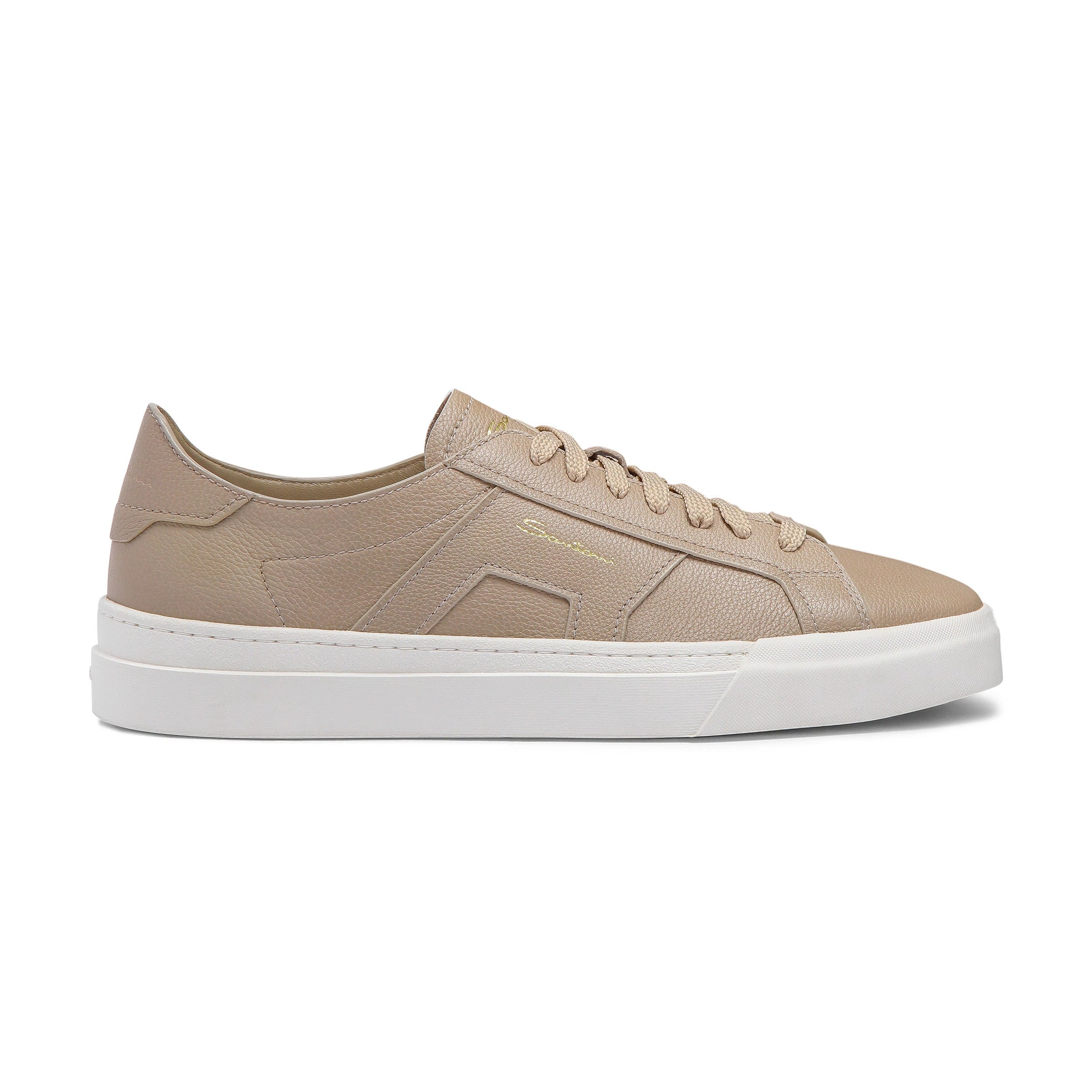 Beige Sneakers getrommeltem Leder Doppelschnalle