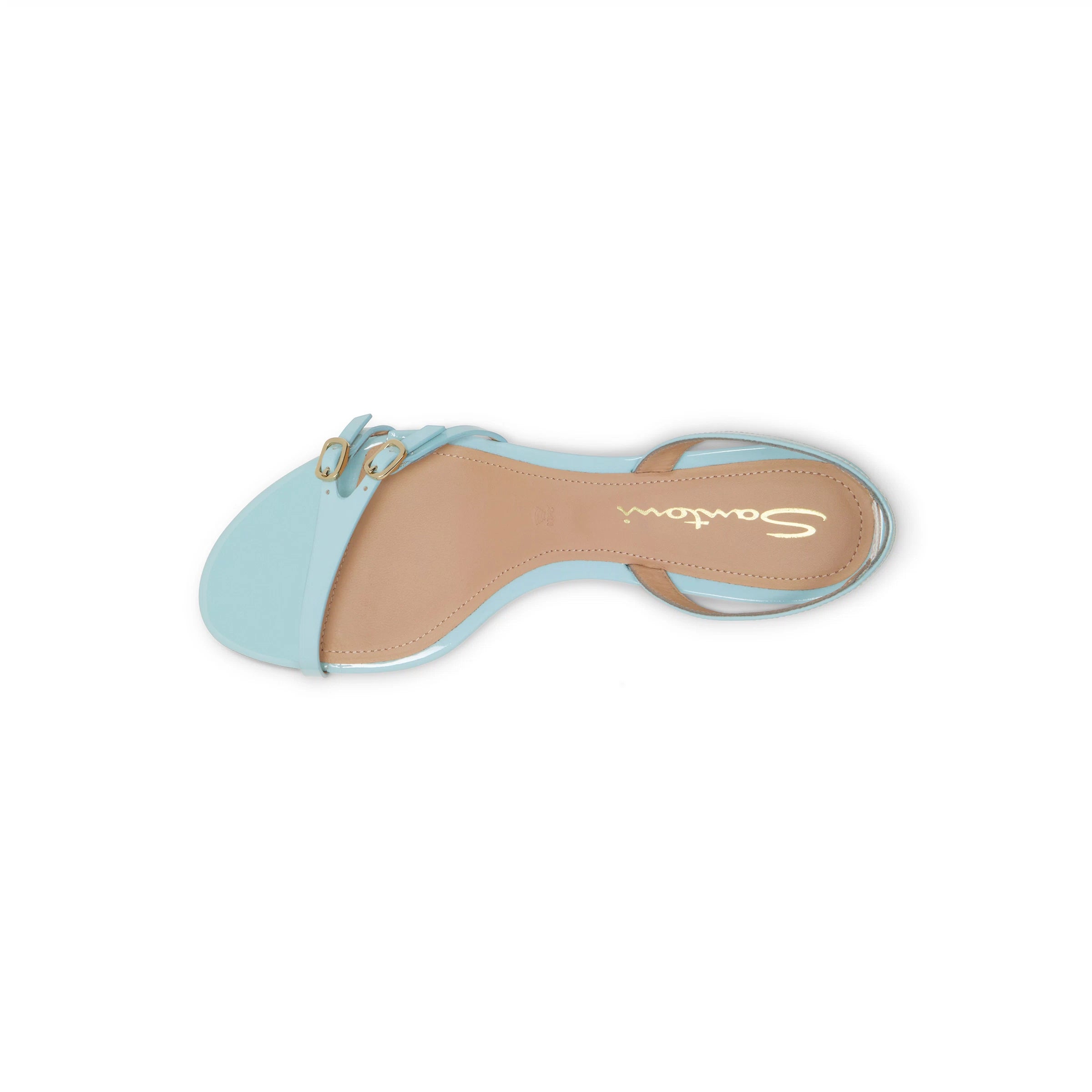 sandale talon moyen cuir verni bleu clair