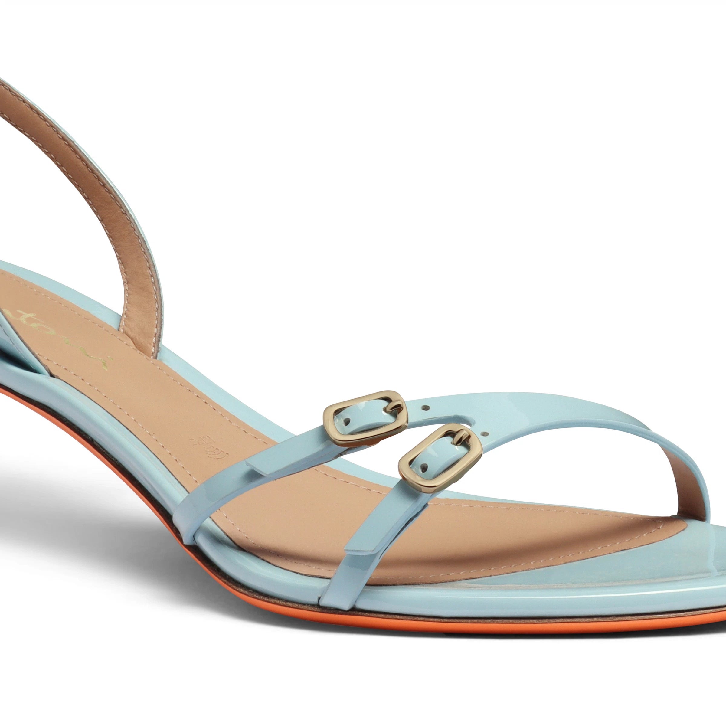 sandale talon moyen cuir verni bleu clair