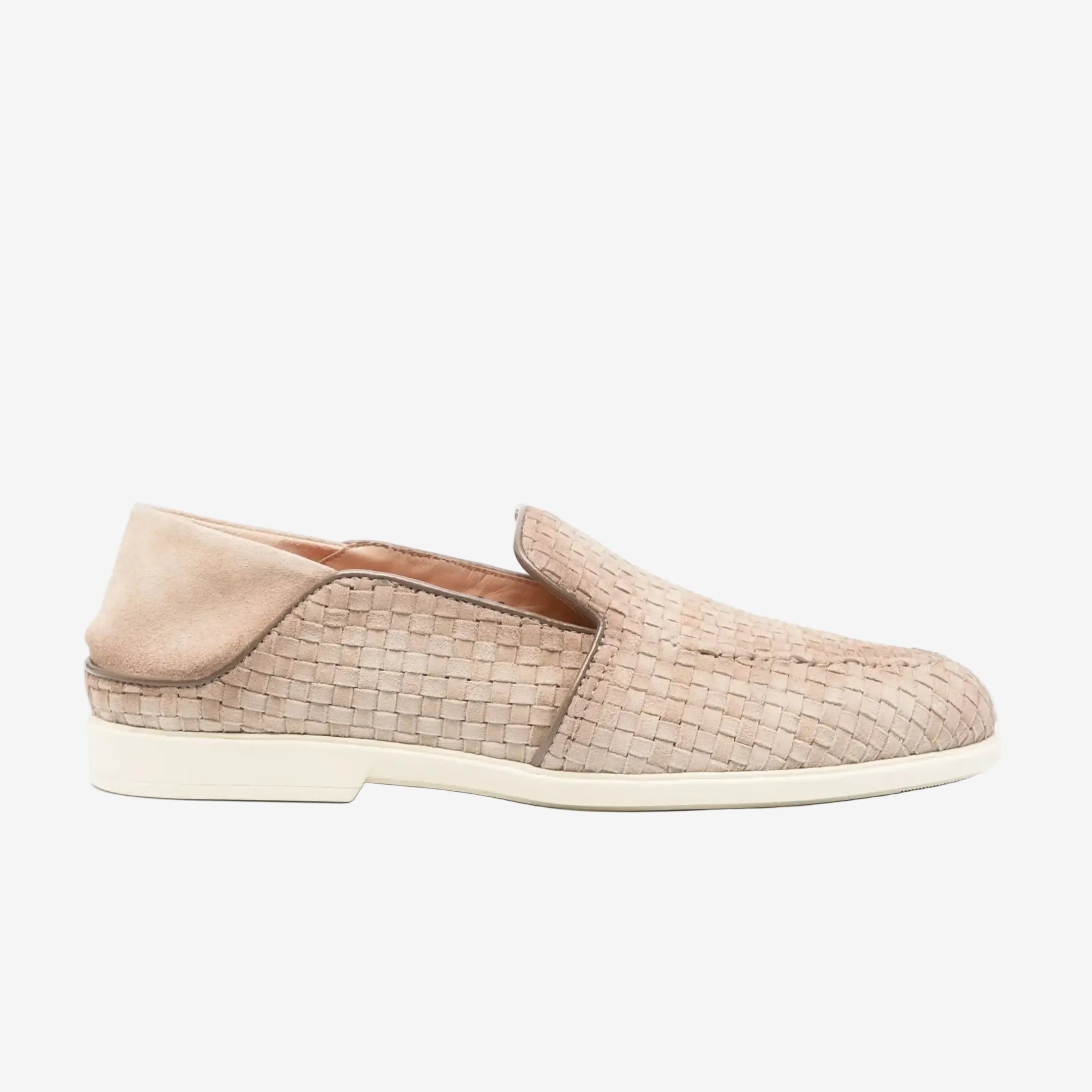 Beige tejidas mocasín de ante