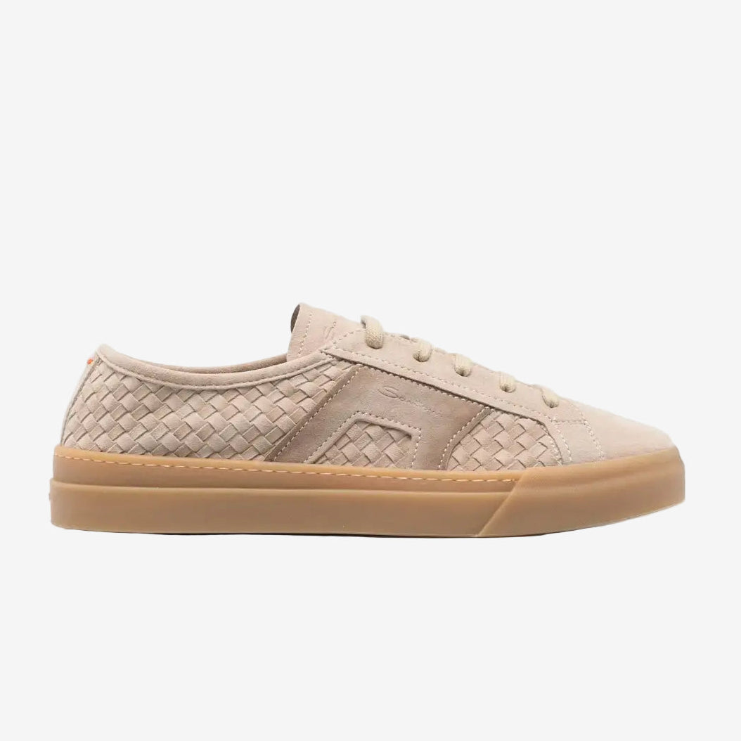 Sneakers doble hebilla tejida de ante beige